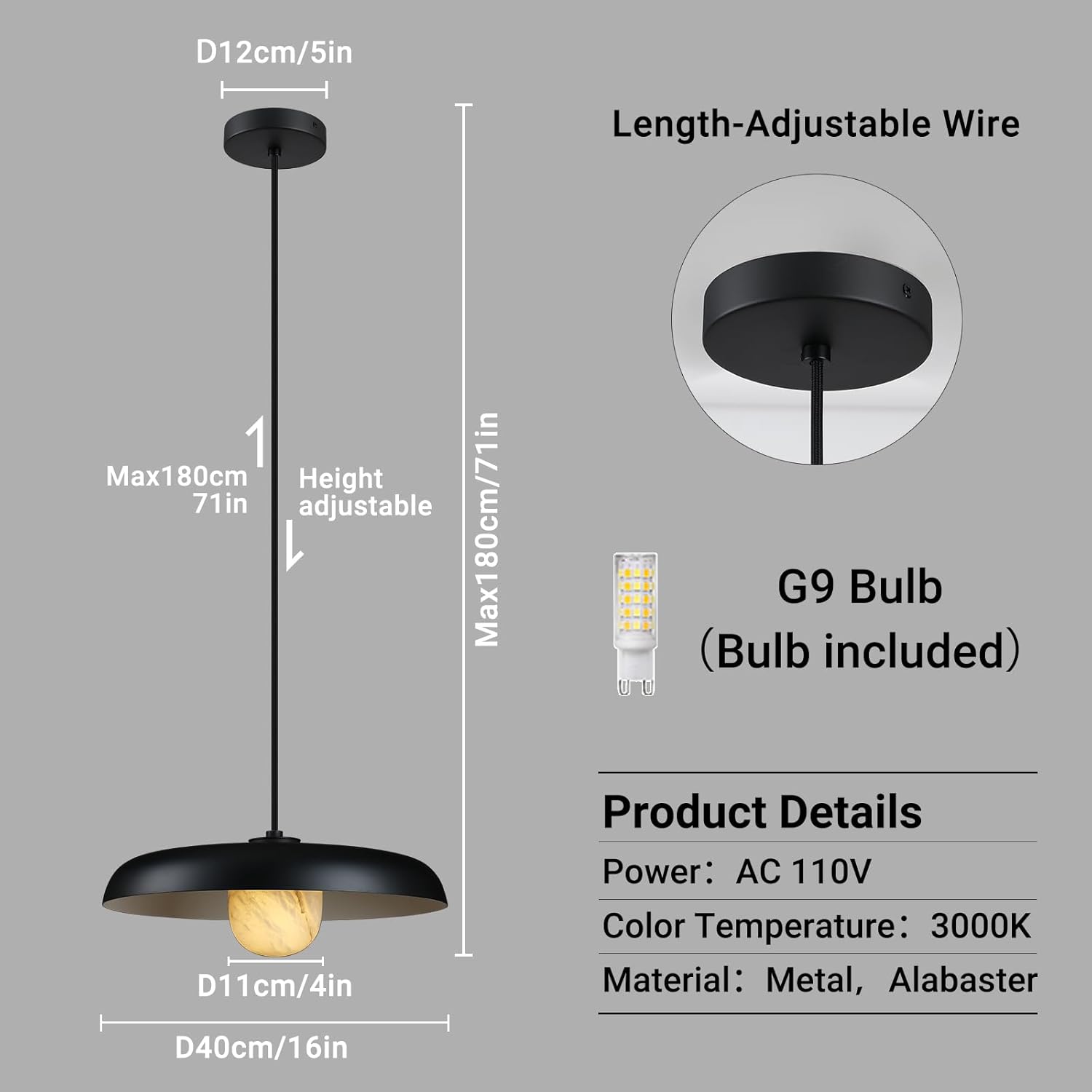 MineraLight Alabaster Industrial Pendant Light 19.3''D#Color_Bronze