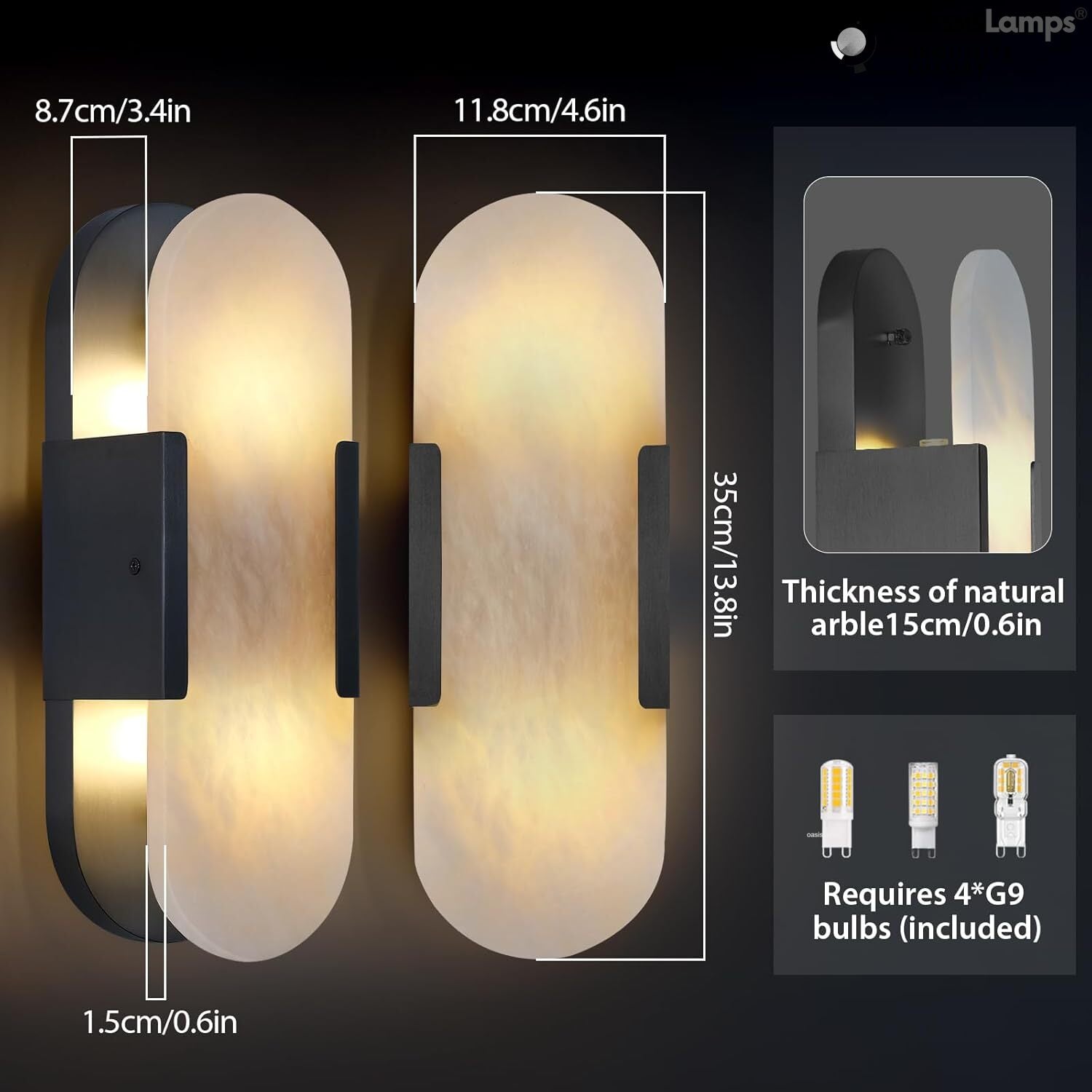 OpalEdge Oval Alabaster Wall Sconces 13.8" 19.7"H#Color_bronze,size_13.8" H-1 Pack