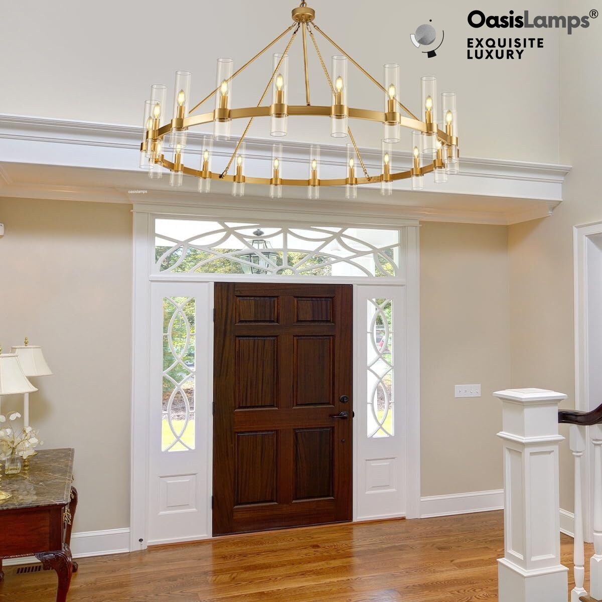 Cylora Glass Tube Round Chain Chandelier 48" 60" 70"D#Color_Brass,Size_60"