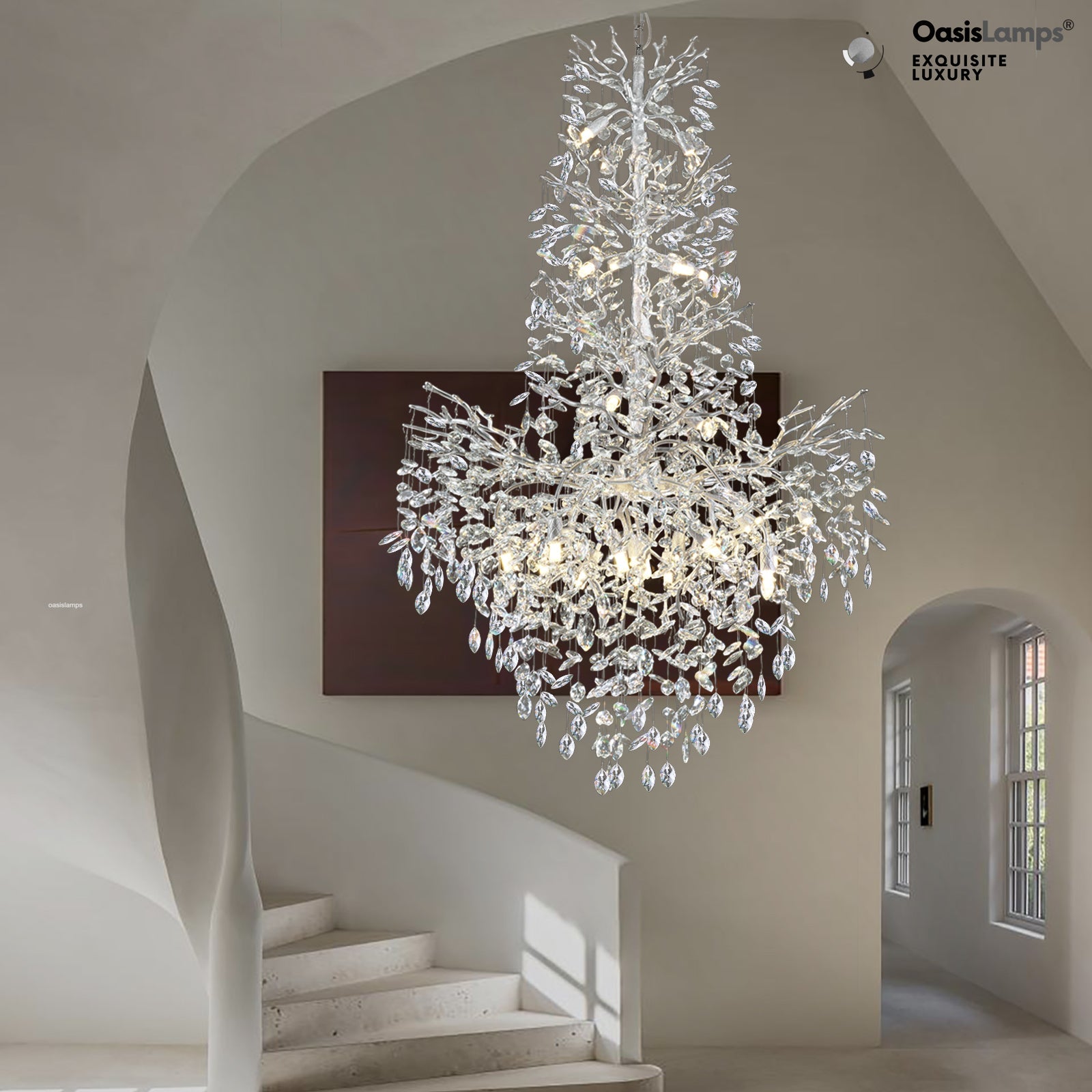 Frostleaf Cascade Grand Staircase Chandelier 61" 65"#Color_silver,Size_H61"