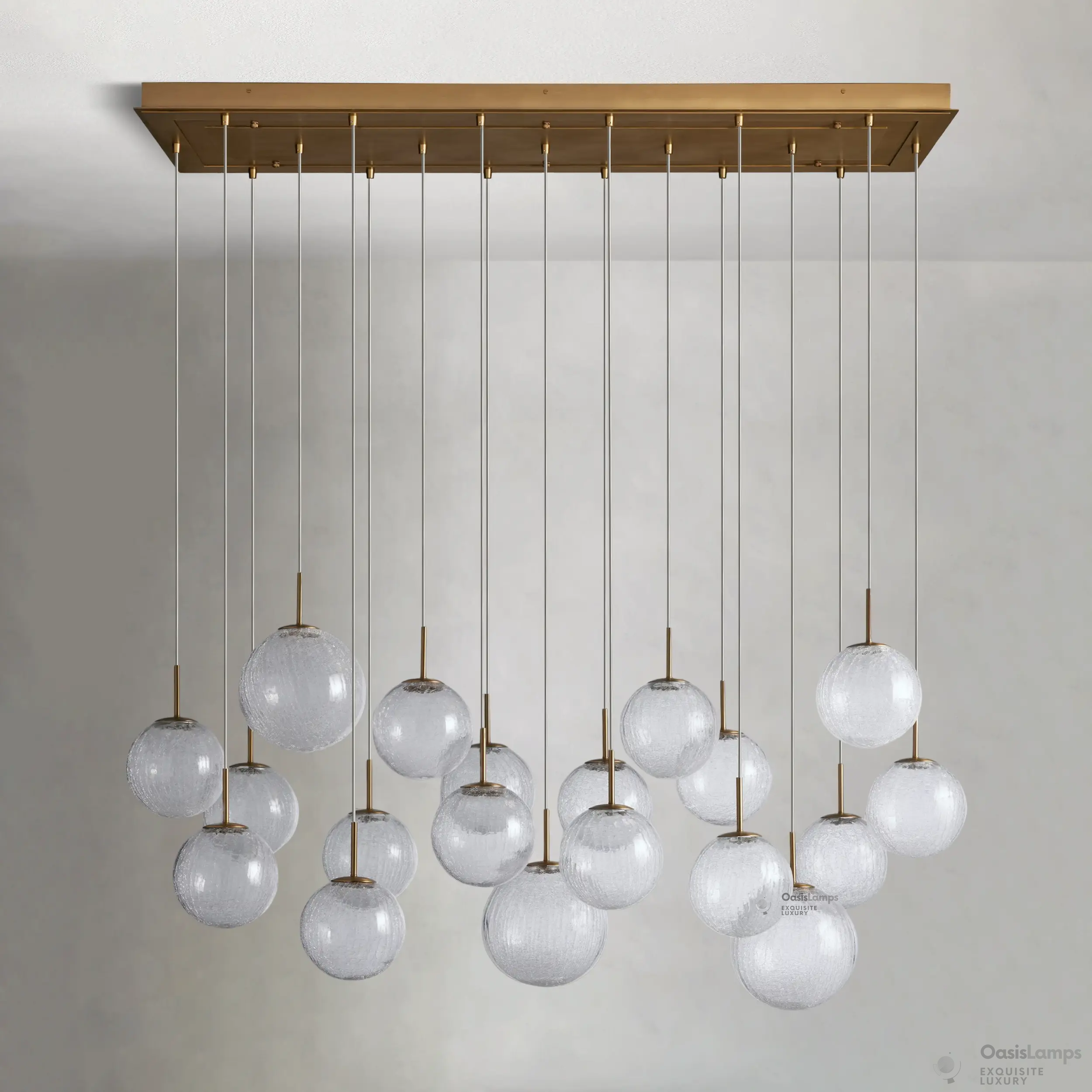 Casen Ablown Crackle Glass Globe Linear Chandelier 55" 65"D