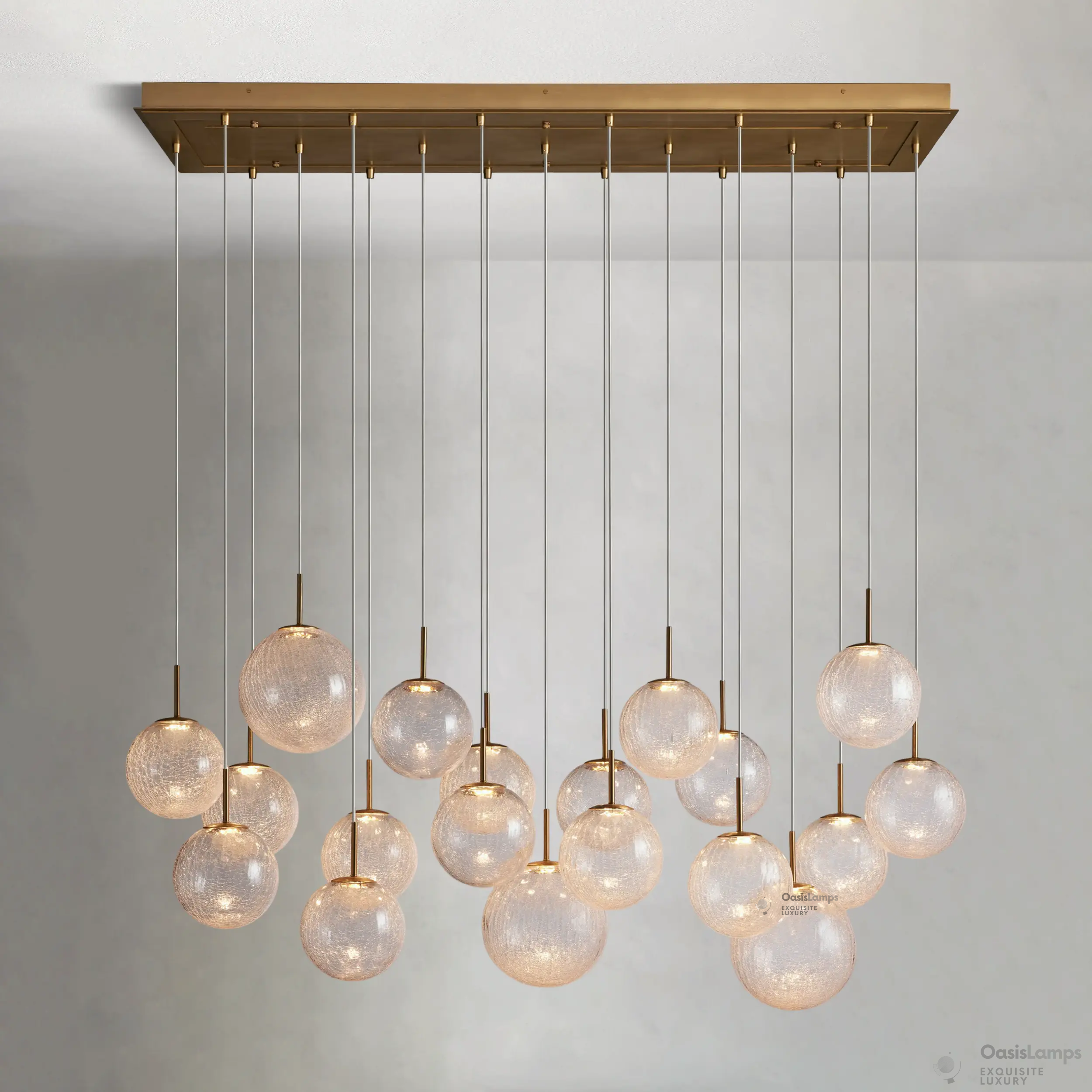 Casen Ablown Crackle Glass Globe Linear Chandelier 55" 65"D