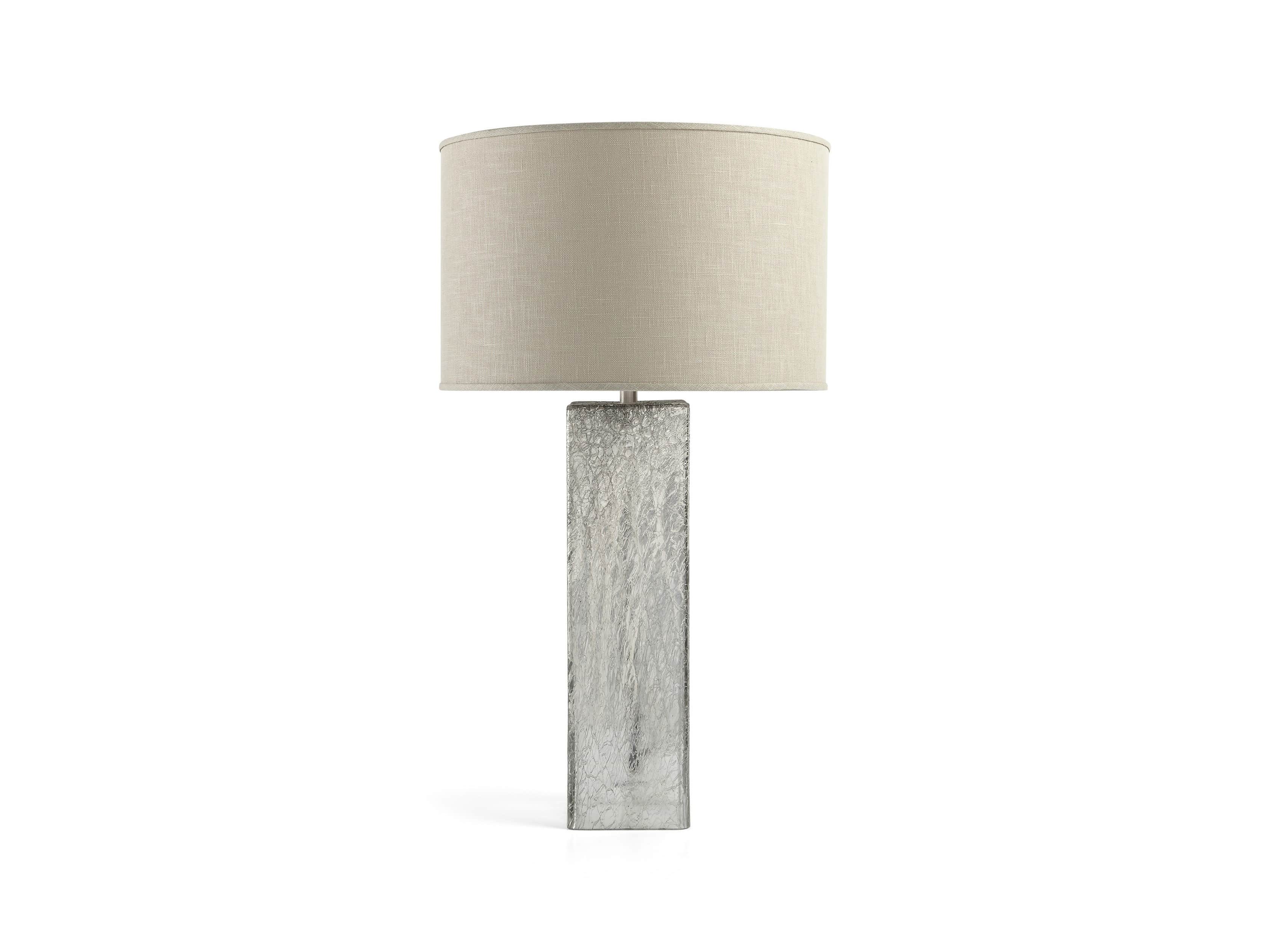 Adrano Table Lamp in Silver with Natural Shade