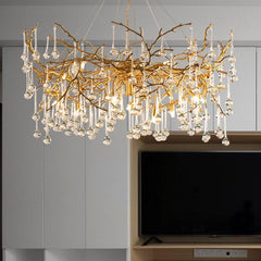 Teardrop Branch Brass Crystal Chandelier 31" 39"