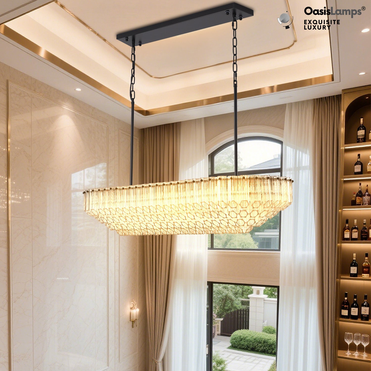 Ethereal Radiance Clear/Amber Rectangular Crystal Chandelier 43"L#glass color_clear,size_43in