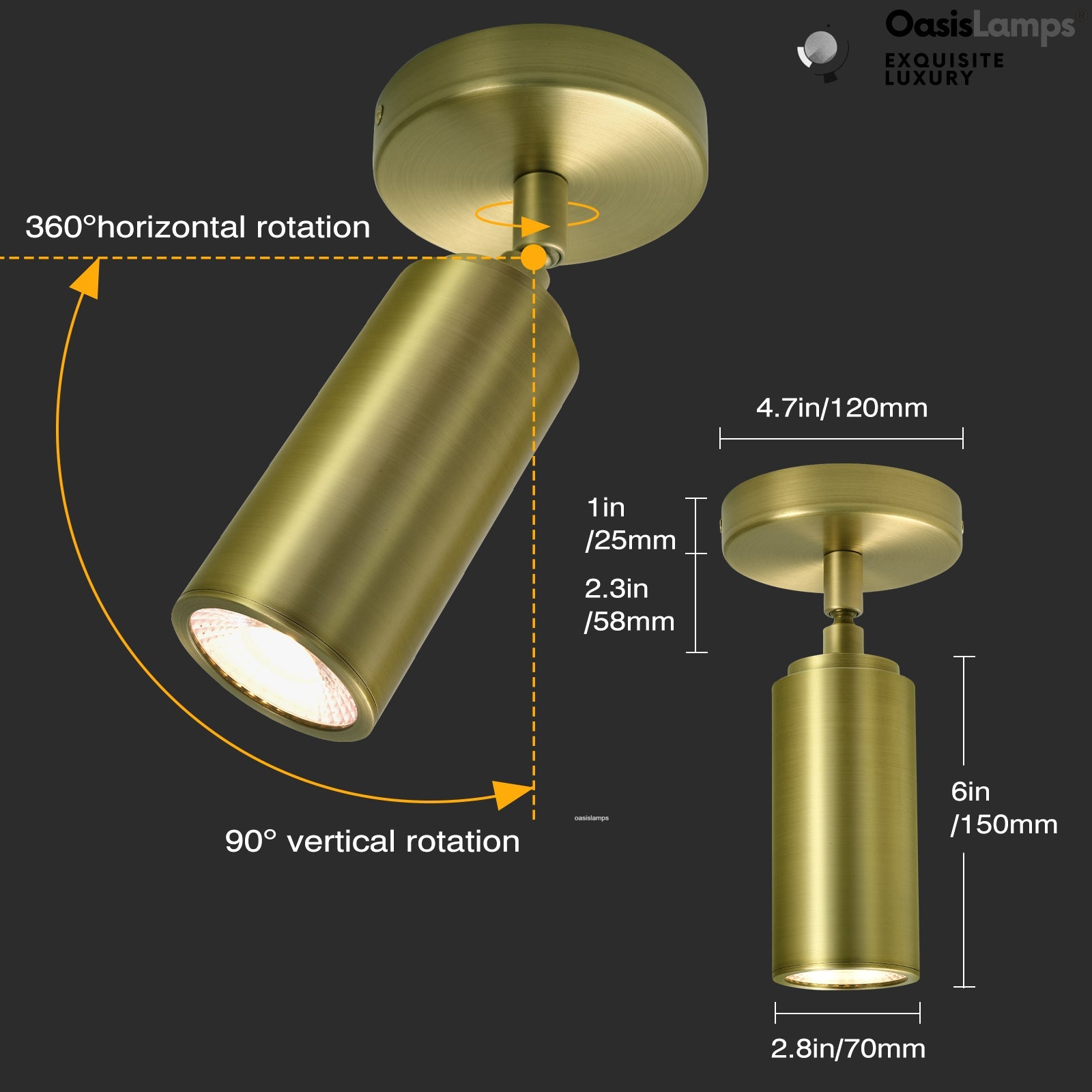 ArtGlow Adjustable Spot Downlight Wall Sconce#Color_Brass