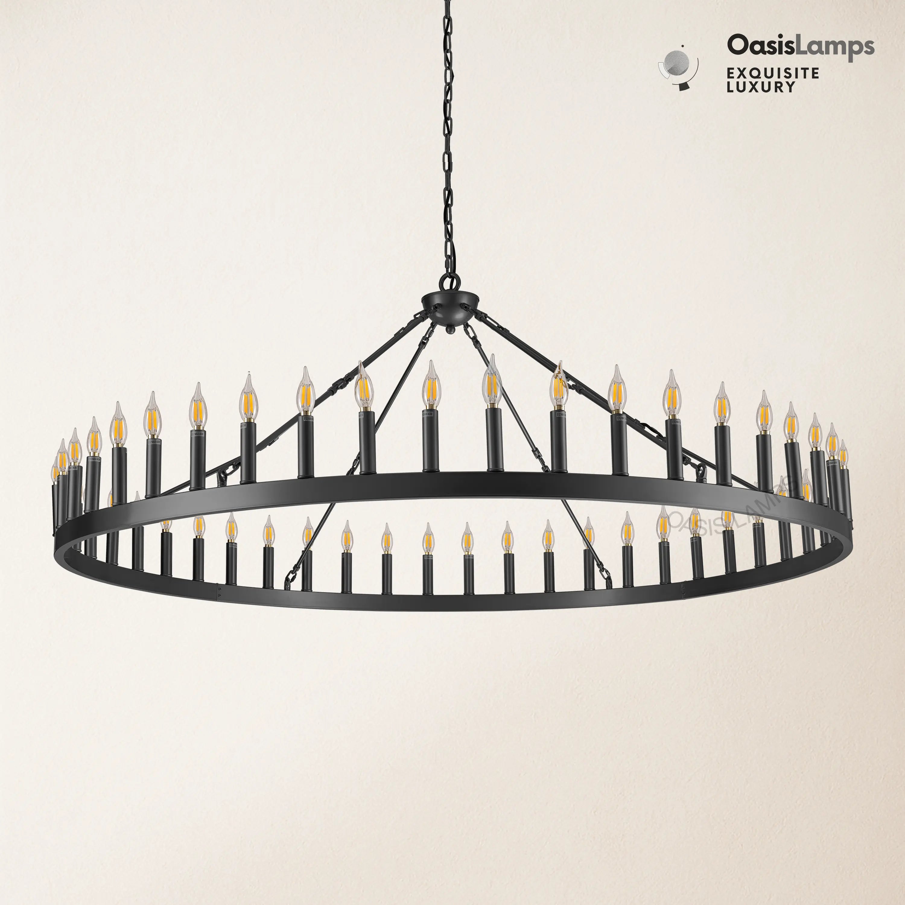 Wagon Wheel Candle Round Chandelier 64"#Color_Black