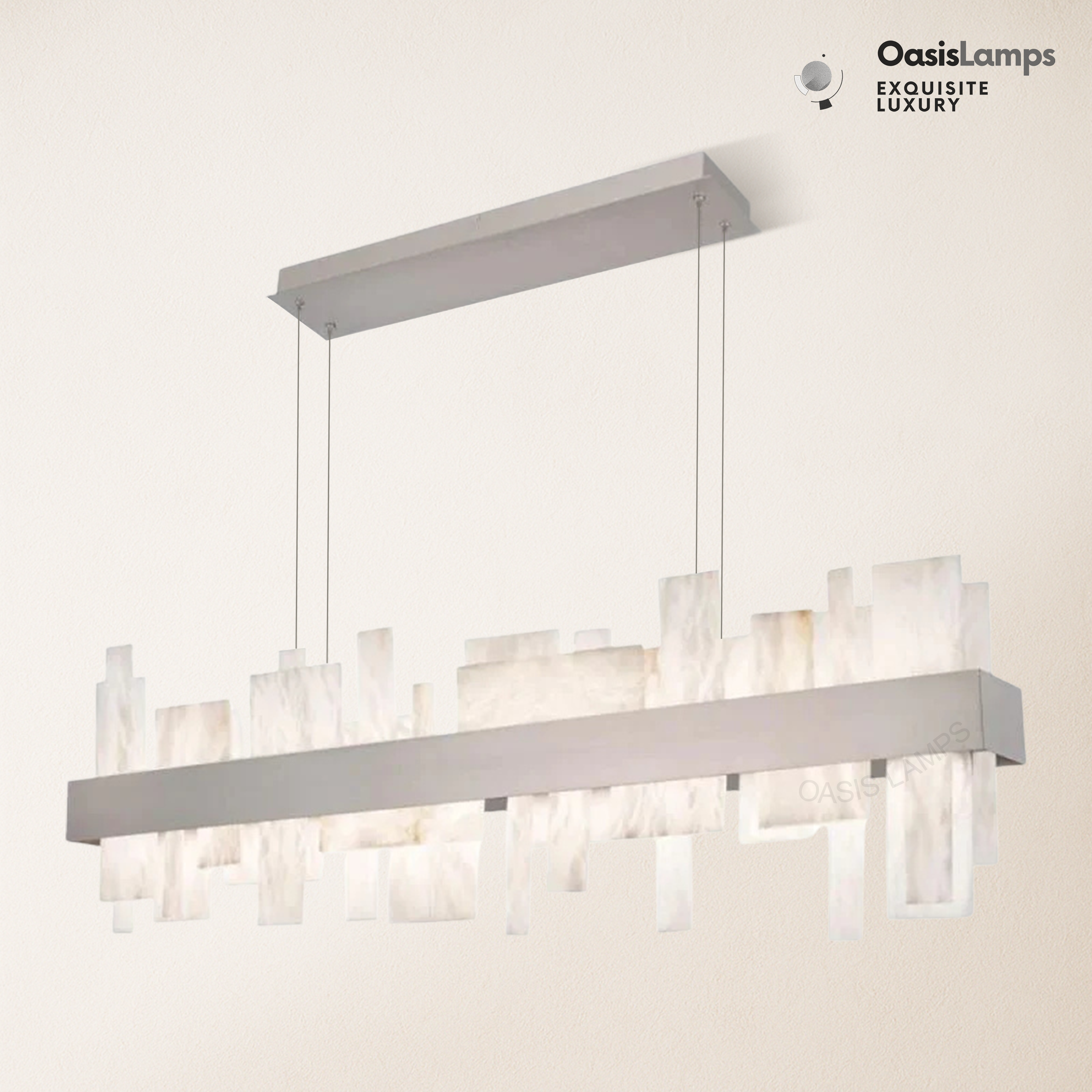 Swang Acropolis 46in LED Linear Alabaster Chandelier#Finish_Nickel