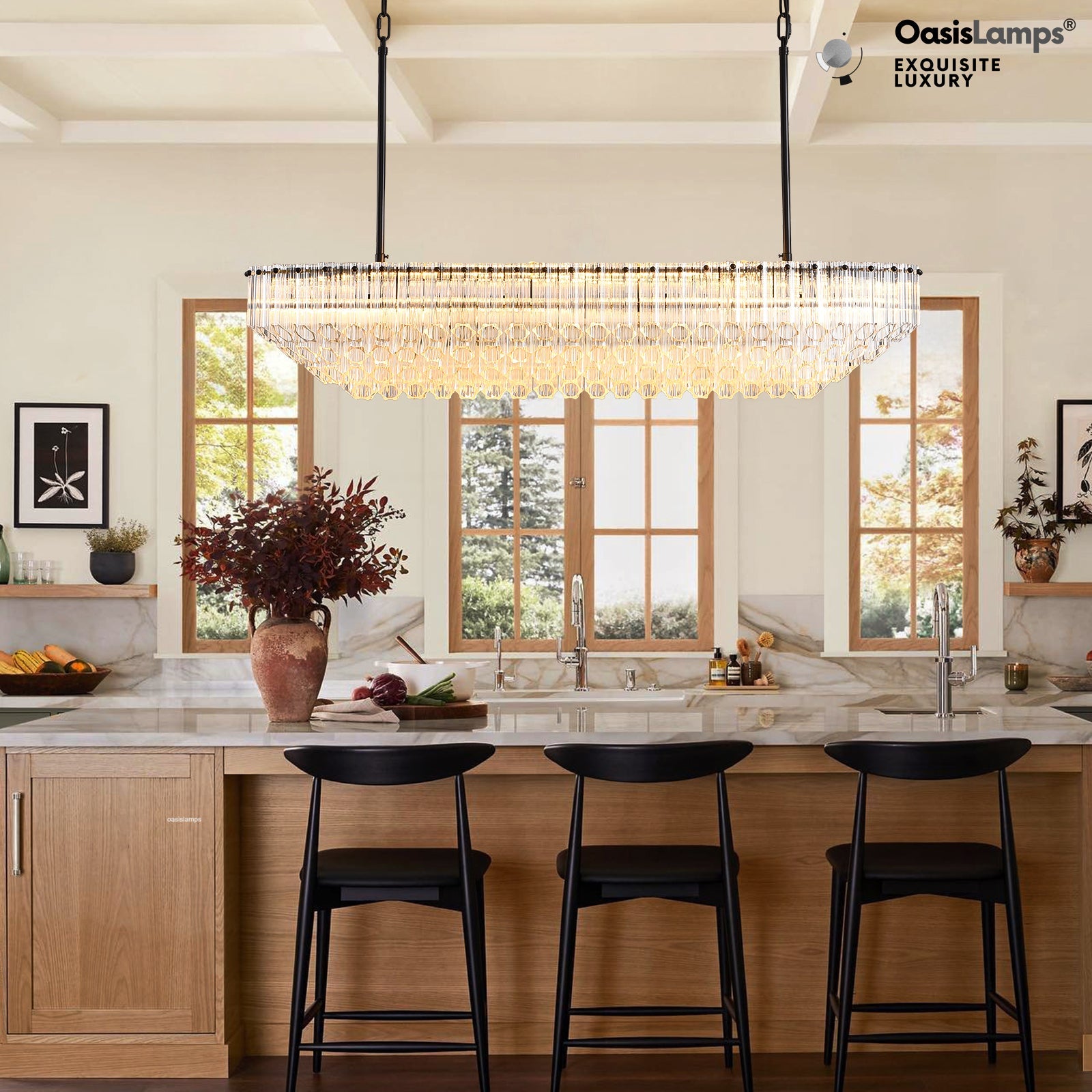 Ethereal Radiance Clear/Amber Rectangular Crystal Chandelier 43"L#glass color_clear,size_43in