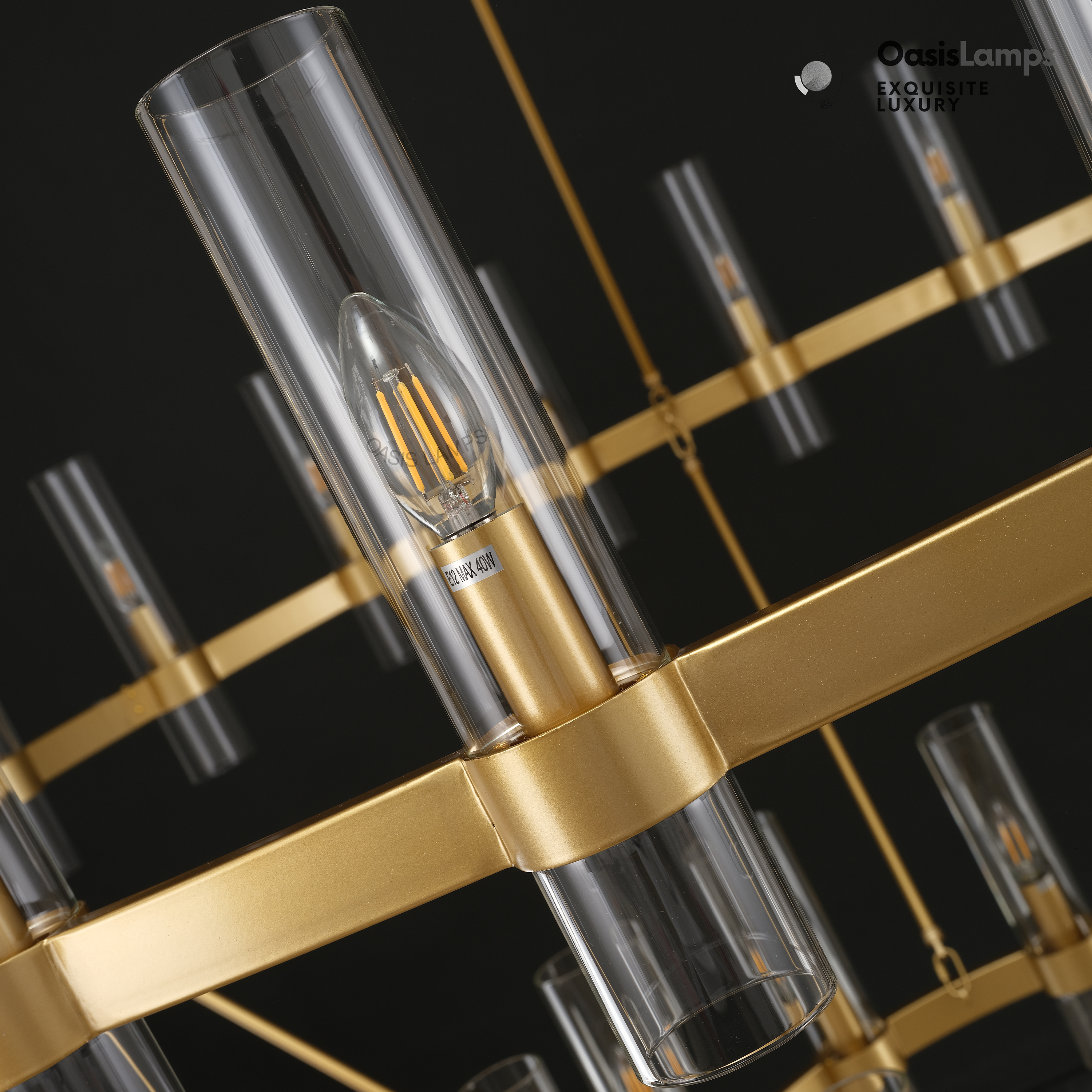 Cylora 2-Tier Glass Tube Round Chandelier 48" 60"D#finish_brass