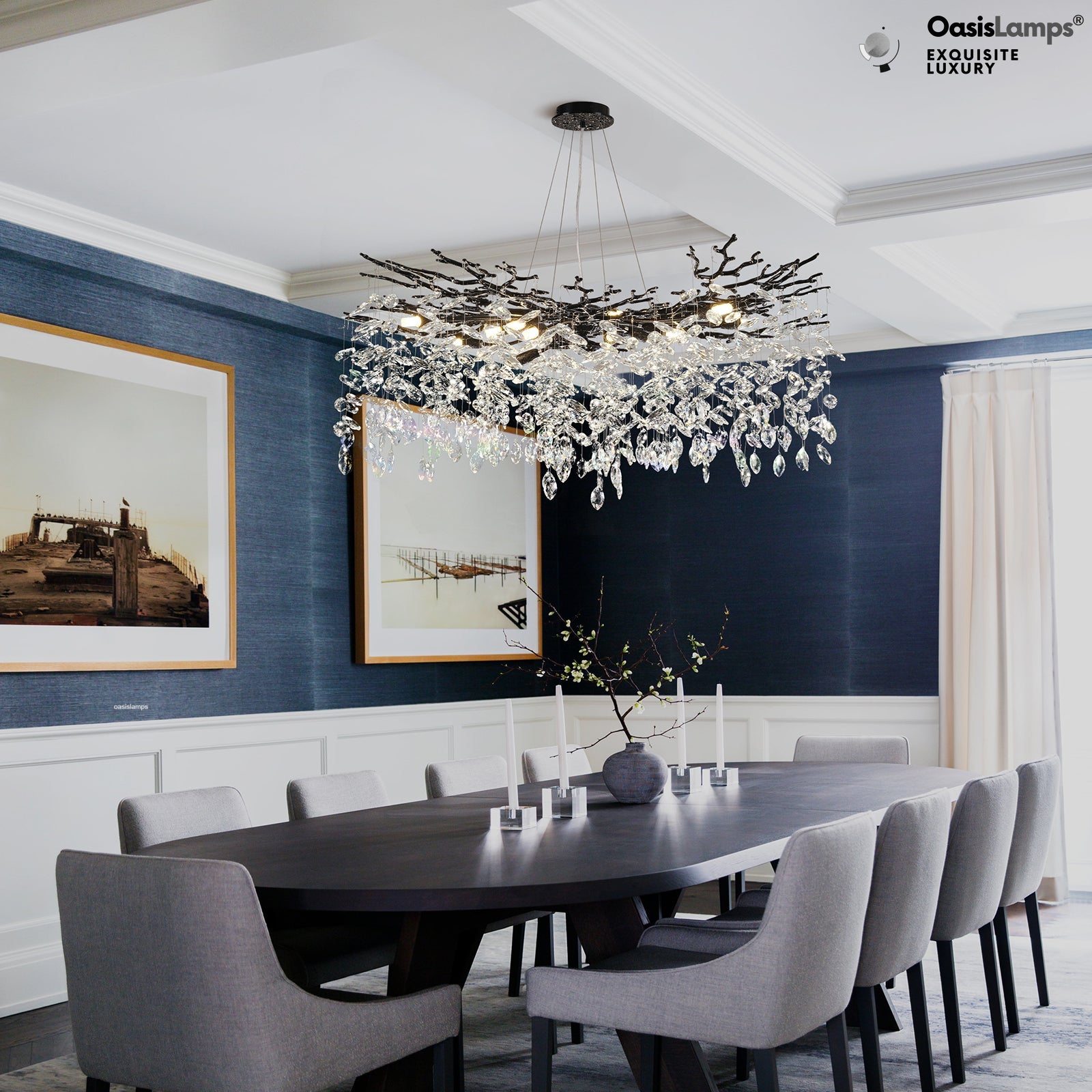 Frostleaf Cascade Branch Crystal Round Chandelier 30" 40" D#color_black,size_D-40inches