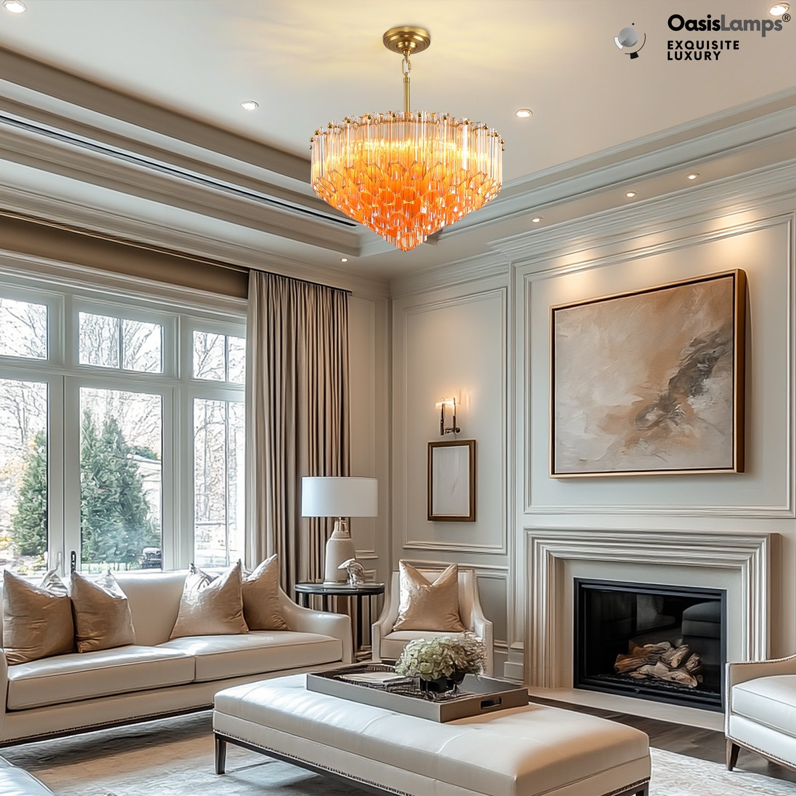 Ethereal Radiance Clear Amber Round Crystal Chandelier 14" 30"D#glass color_amber,size_14in