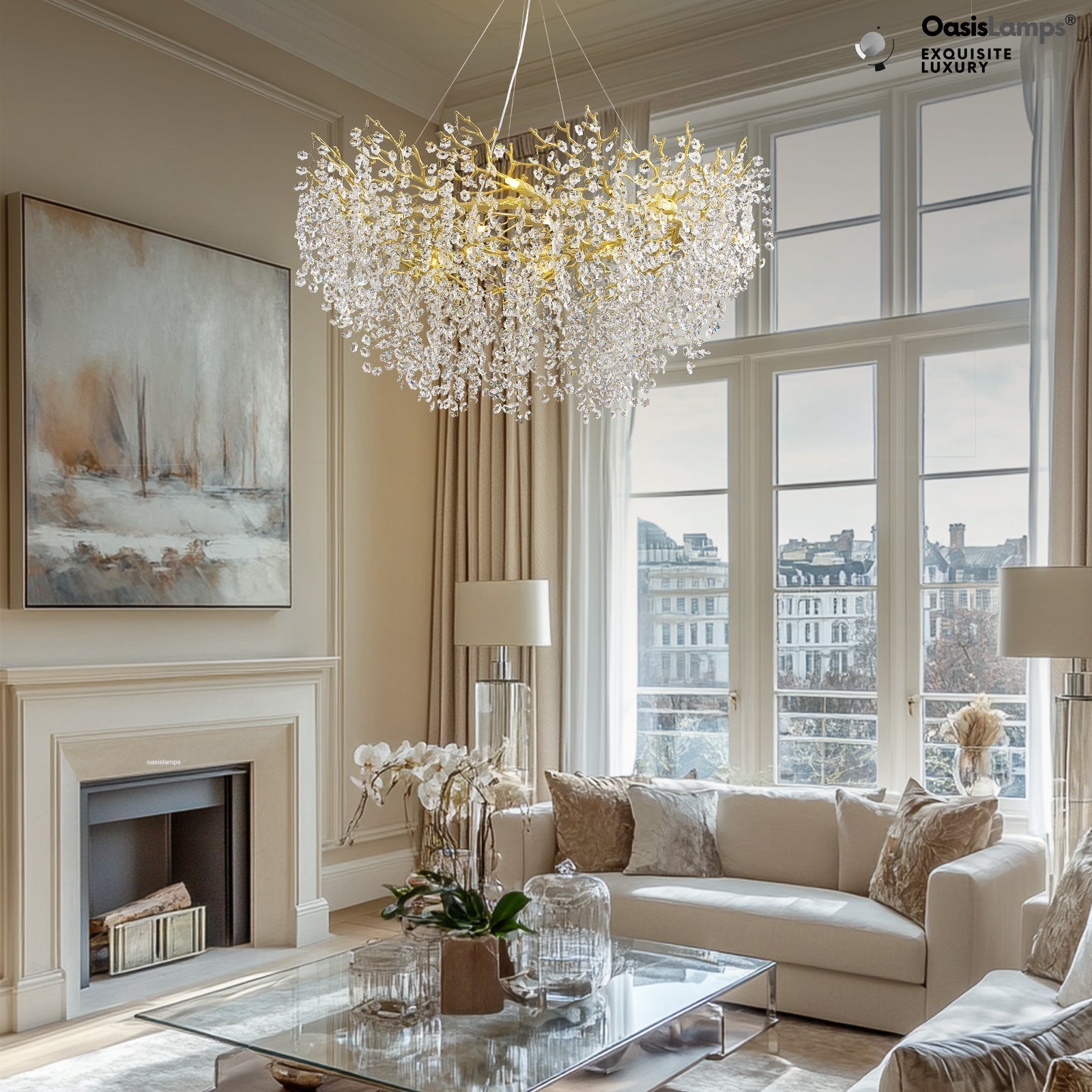 Lustre Branches Halo Chandelier 48"#Color_ Gold