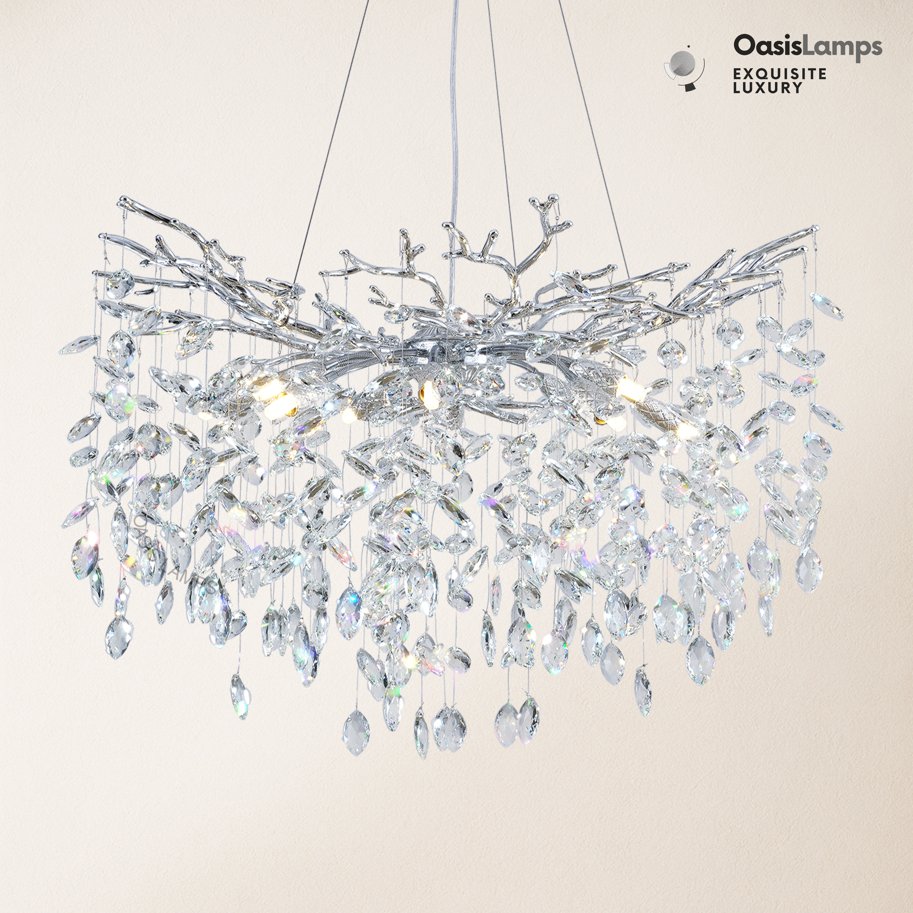 Frostleaf Cascade Branch Crystal Round Chandelier 30" 40" D#color_silver,size_D-30inches