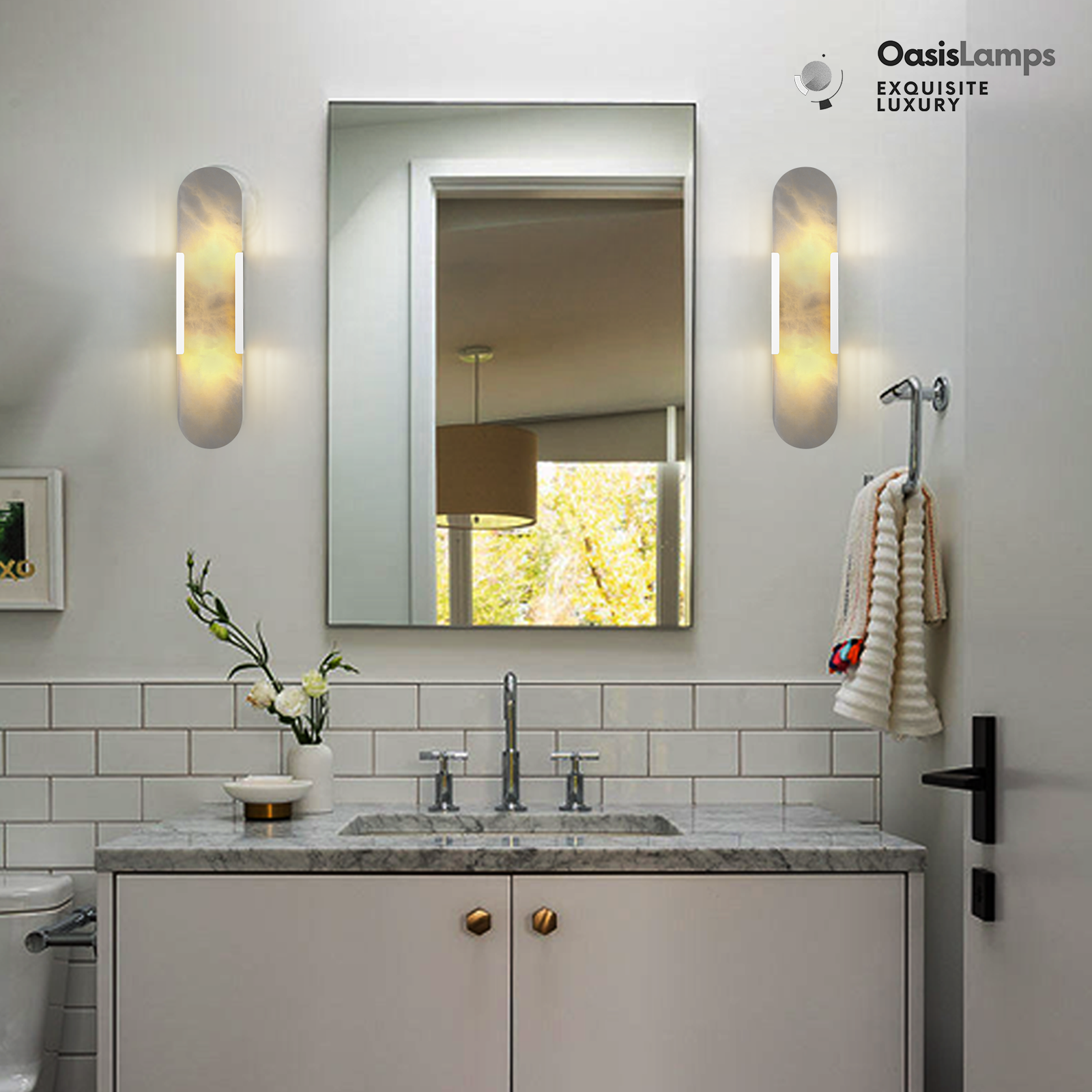 OpalEdge Oval Alabaster Wall Sconces 13.8" 19.7"H#Color_silver,size_19.7" H-1 Pack