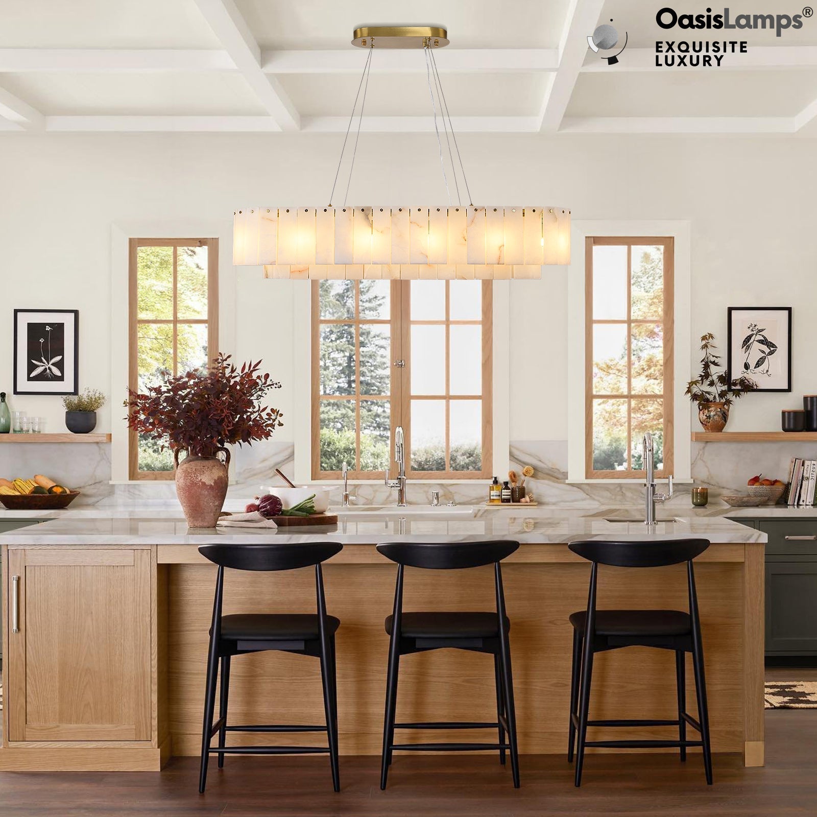 Sawyer Alabaster Rectangle Chandelier 40" 54"L#Color_Brass,size_40"