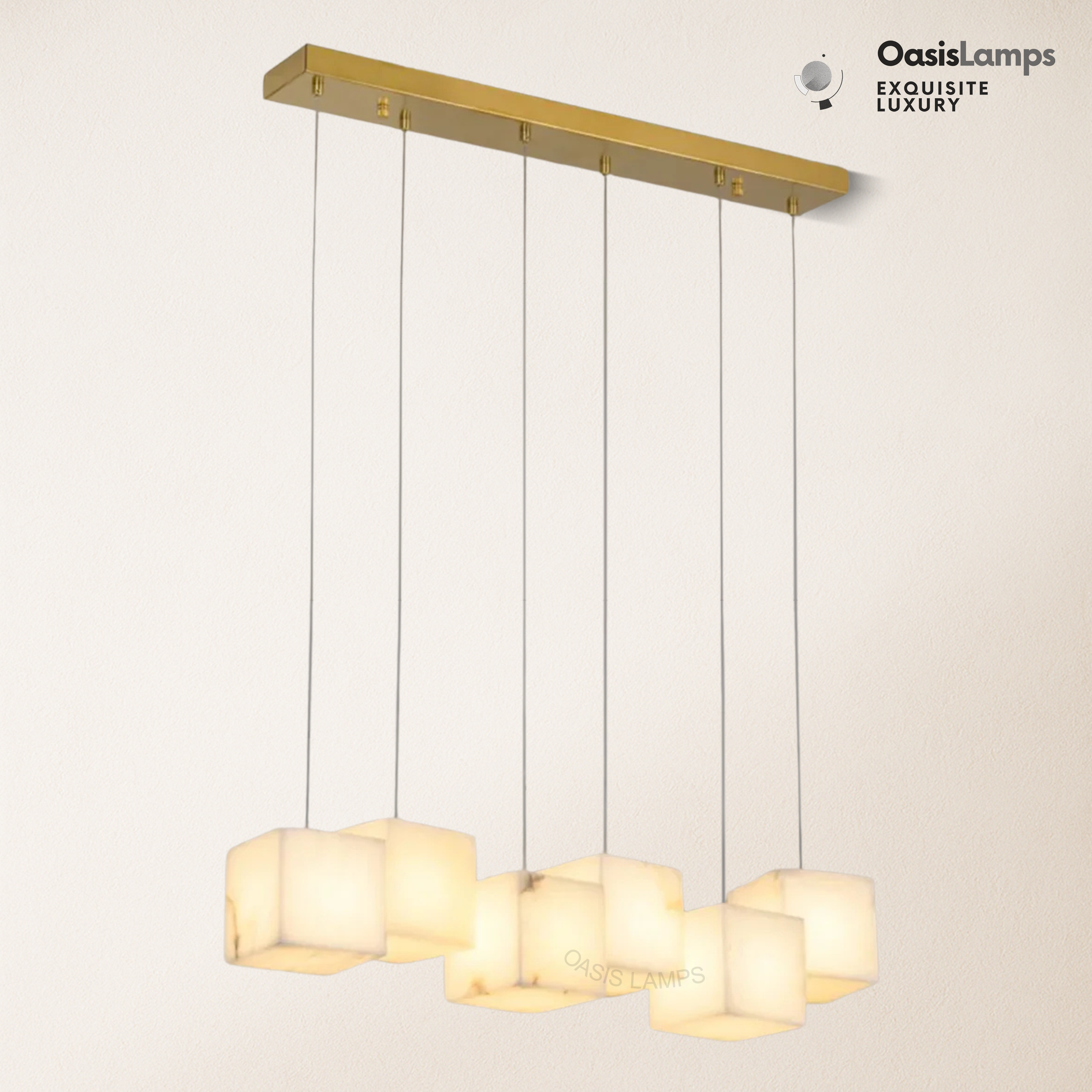 Dave Simple Alabaster Box chandelier#color_White,size_6 heads Size: L 28.3″(72cm) × W 4.7″(12cm) × W 78.7″(200cm)