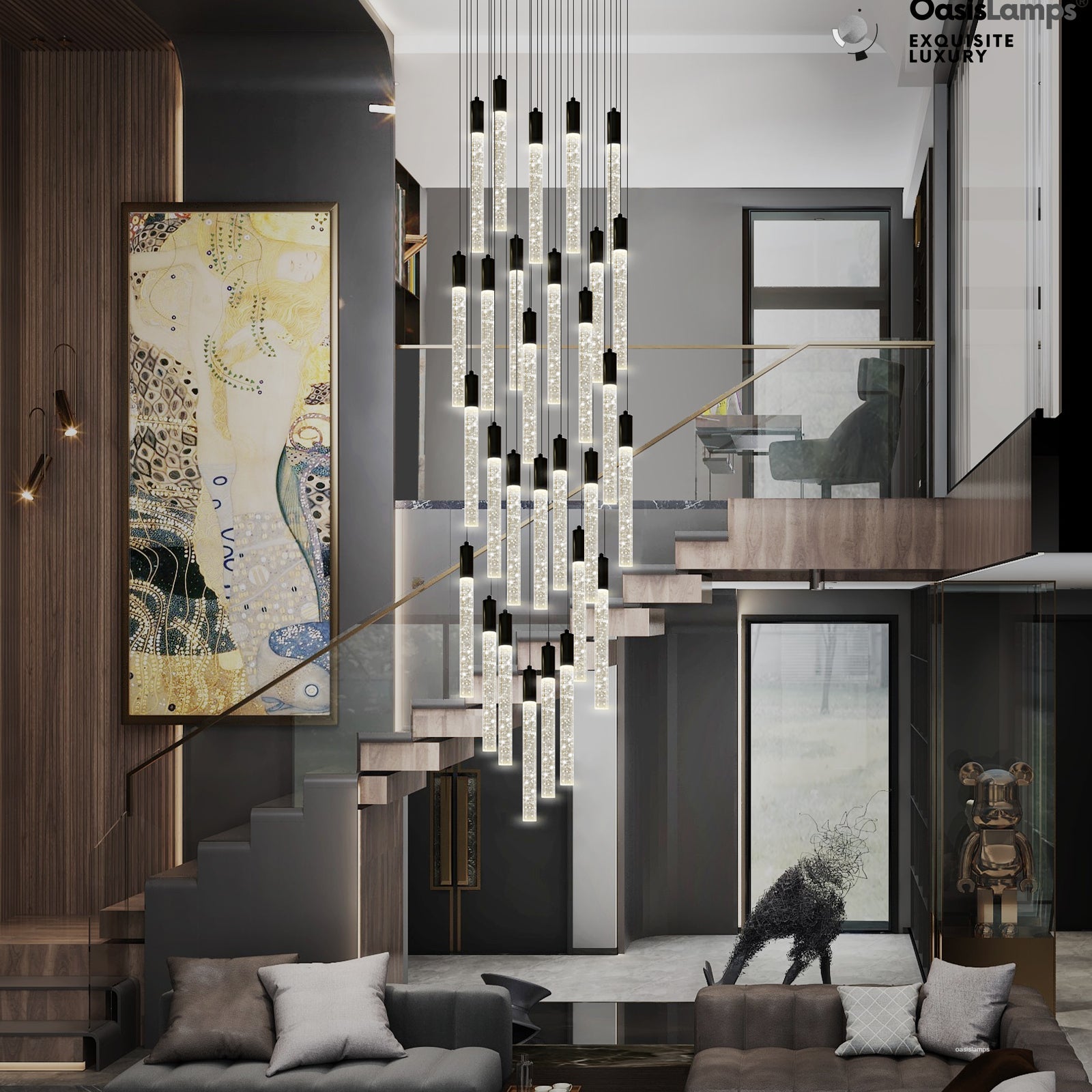 Nova Cascade Modern LED High Ceiling Chandelier 20'' 24''D#Light Number_30-Light Black