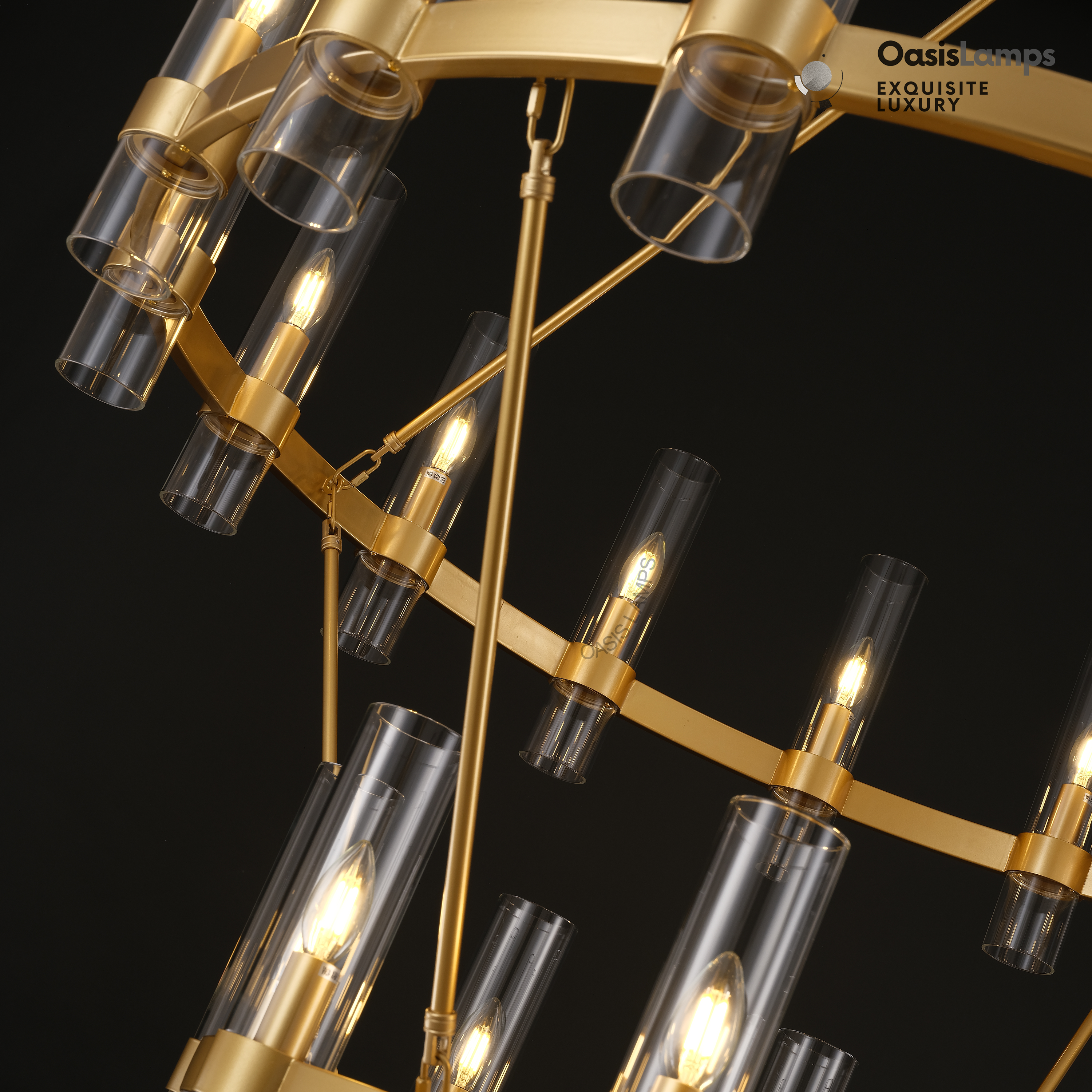 Cylora 2-Tier Glass Tube Round Chandelier 48" 60"D#finish_brass
