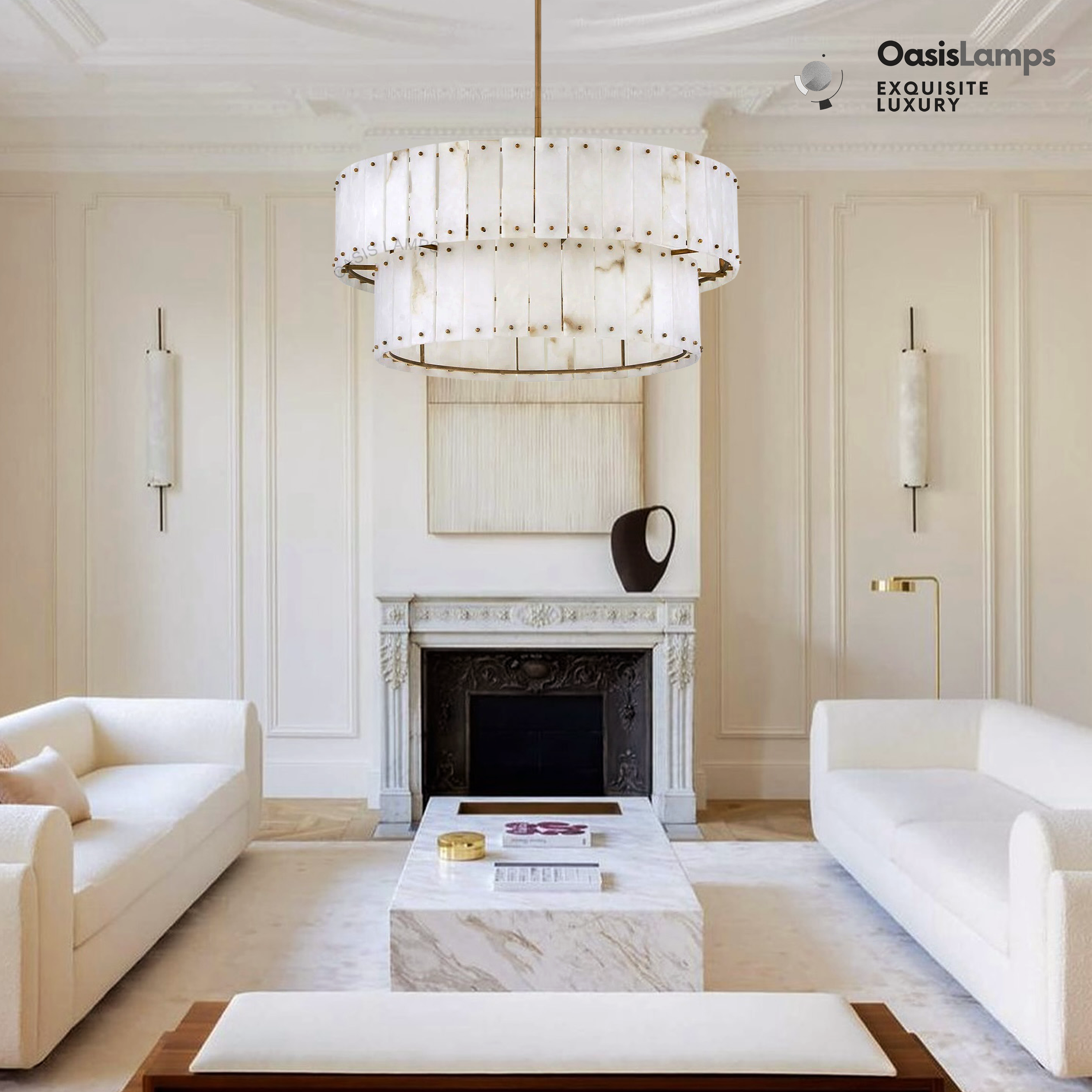 Rancho Alabaster 2-Tier Round Chandelier (34.25"D )