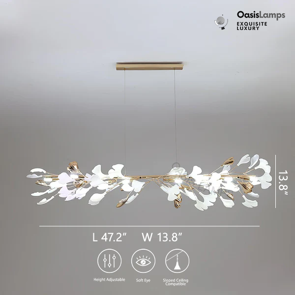 Twilight Branches Ceramic Gingko Chandelier T#size_Model C L 47.2″ x W 13.8″ x H 13.8″