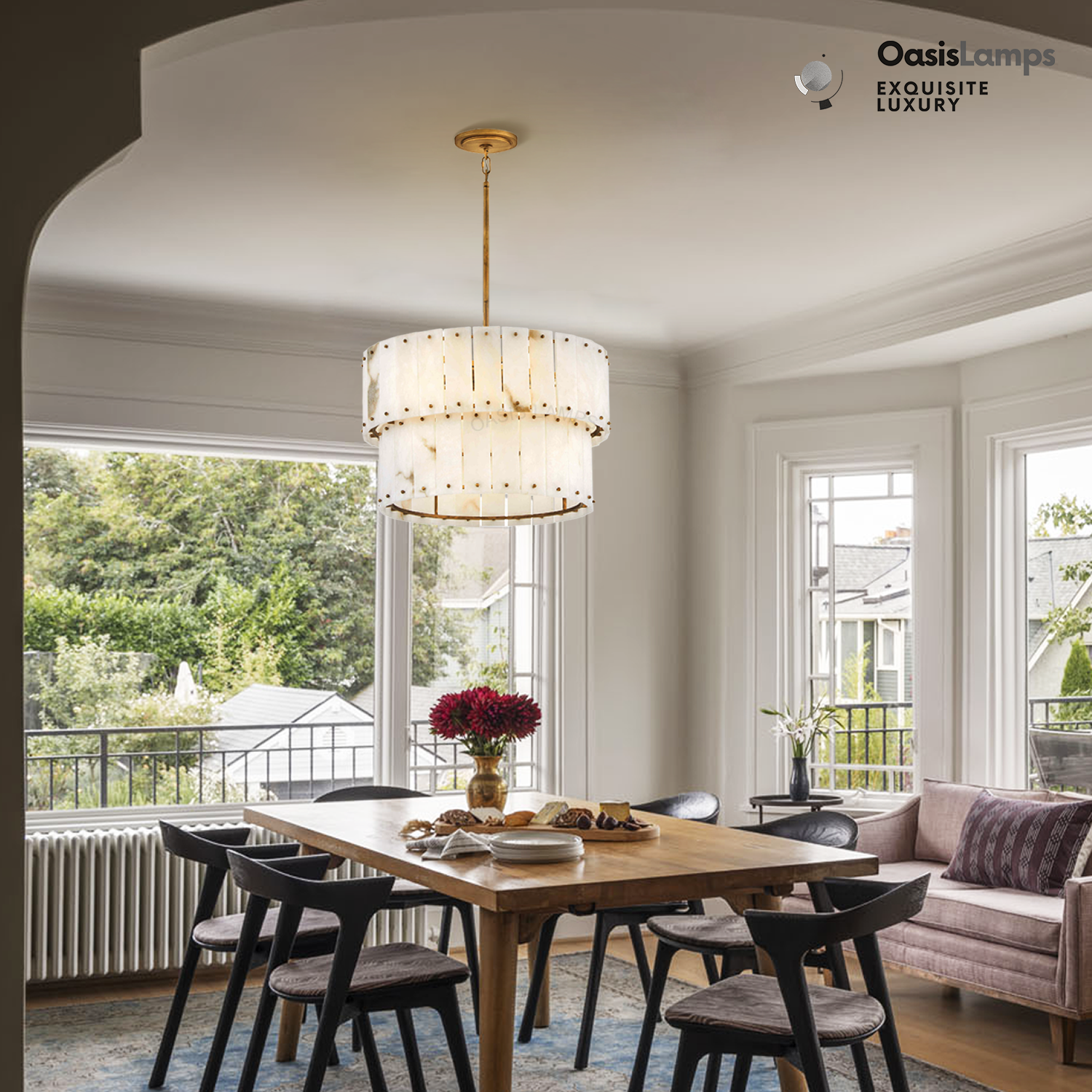 Rancho Alabaster Flake 2-Tier Round Chandelier (Small)