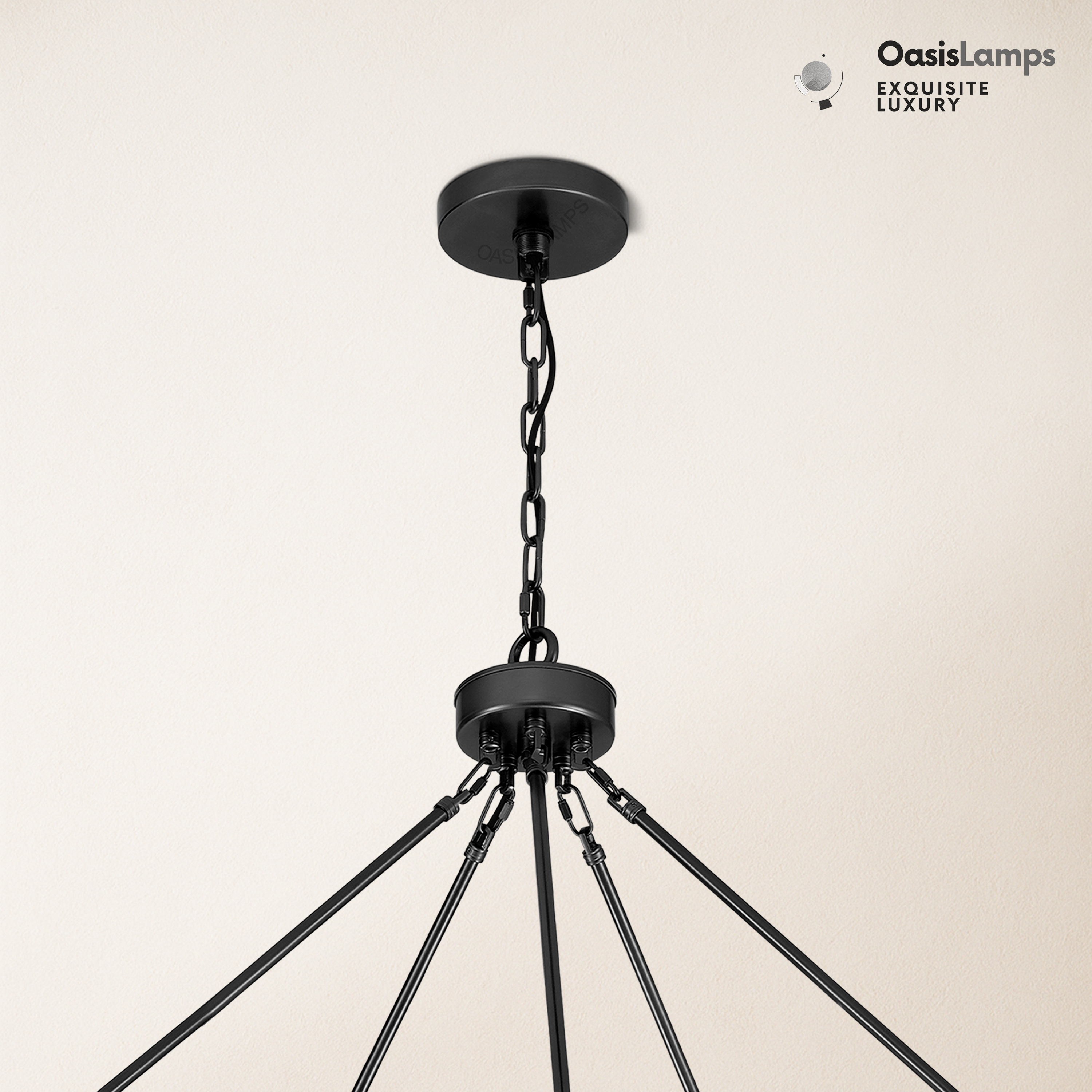 Cylora Glass Tube Round Chain Chandelier 48" 60" 70"D#Color_Black,Size_60"