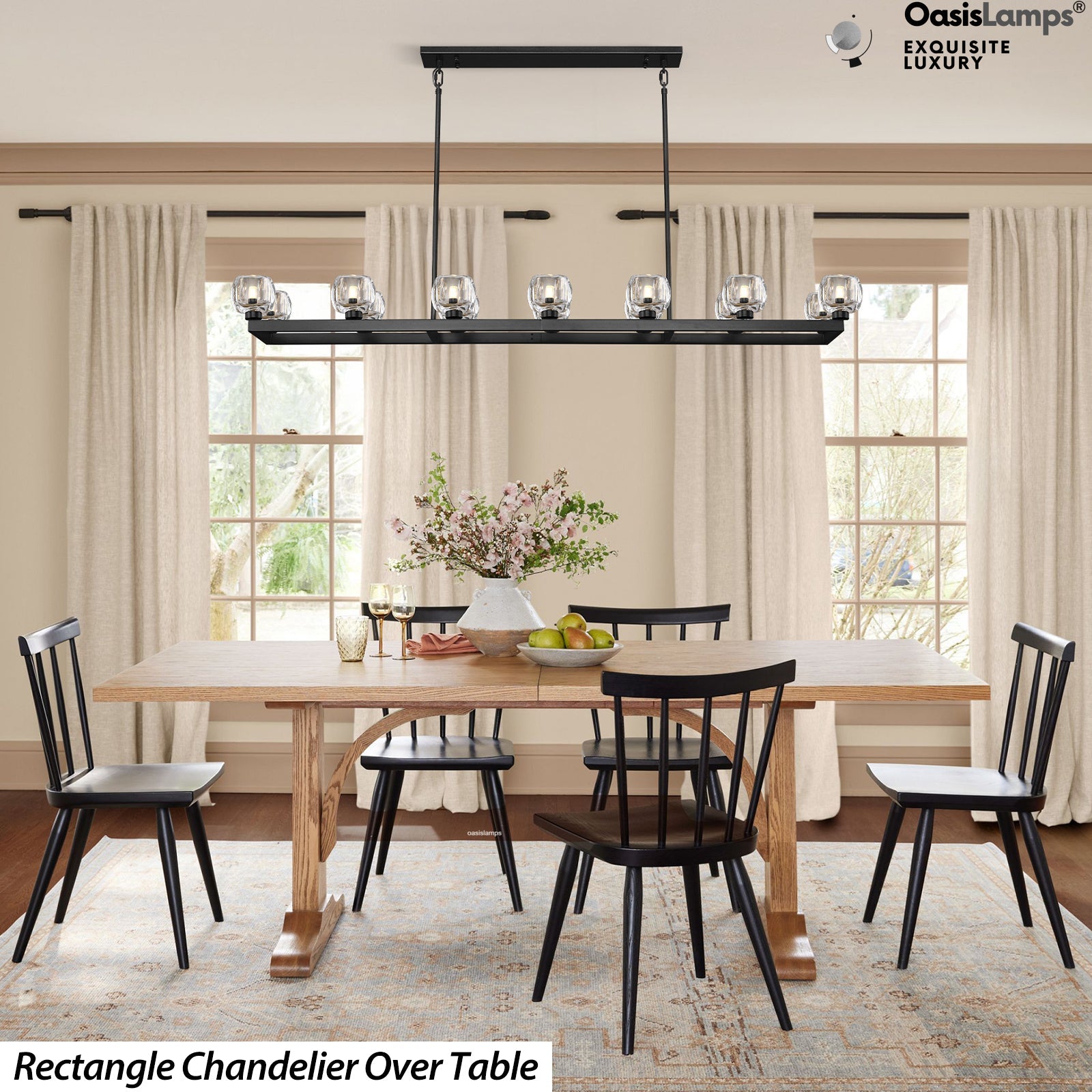 Vellum Rectangular Chandelier 59" 68"L#color_Black,size_68"-Rectangular
