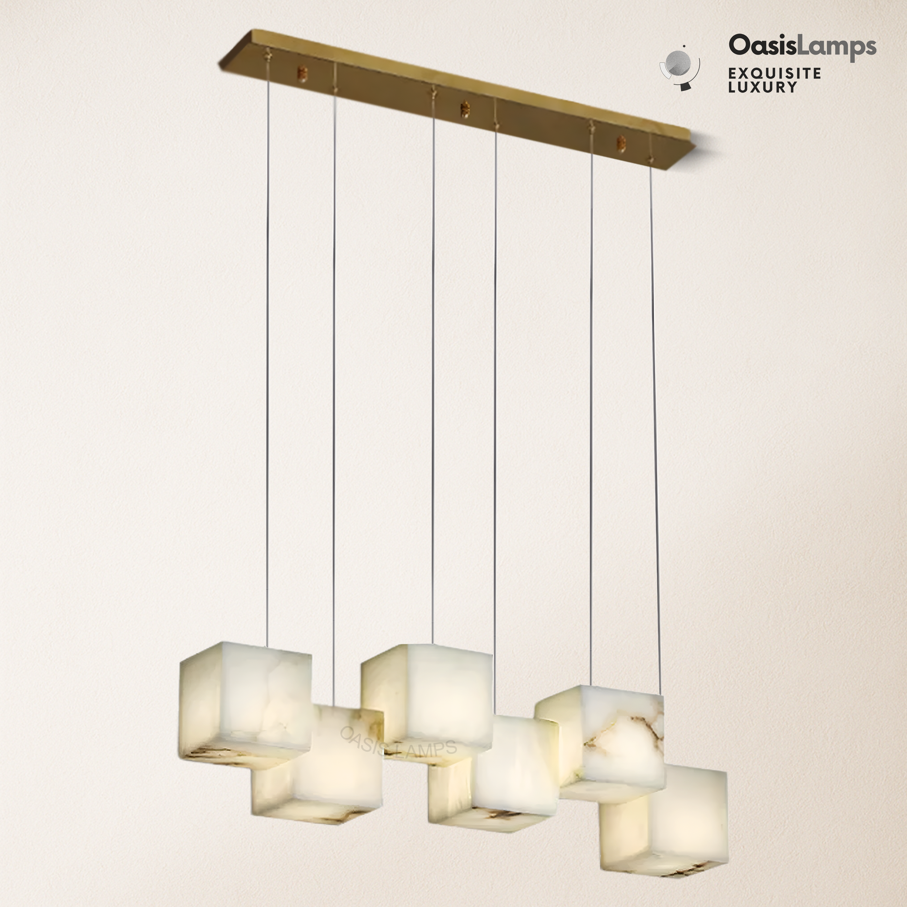 Dave Simple Alabaster Box chandelier#color_White,size_6 heads Size: L 28.3″(72cm) × W 4.7″(12cm) × W 78.7″(200cm)