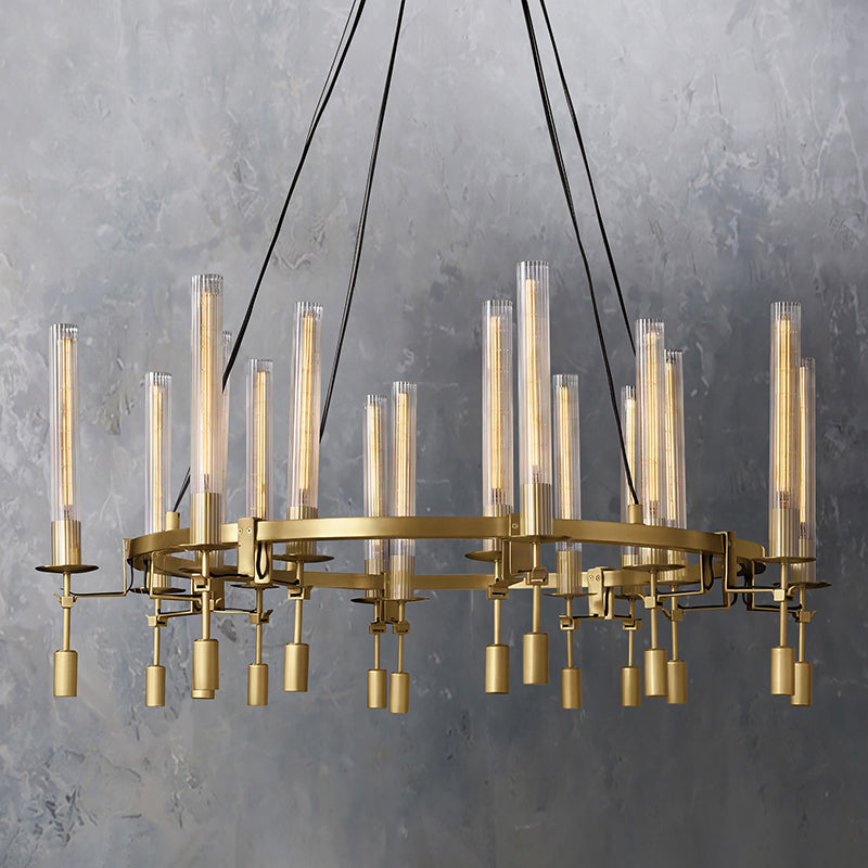 Clean Lines Cylinders Of Ribbed Glass Round candlestick Chandelier D46"