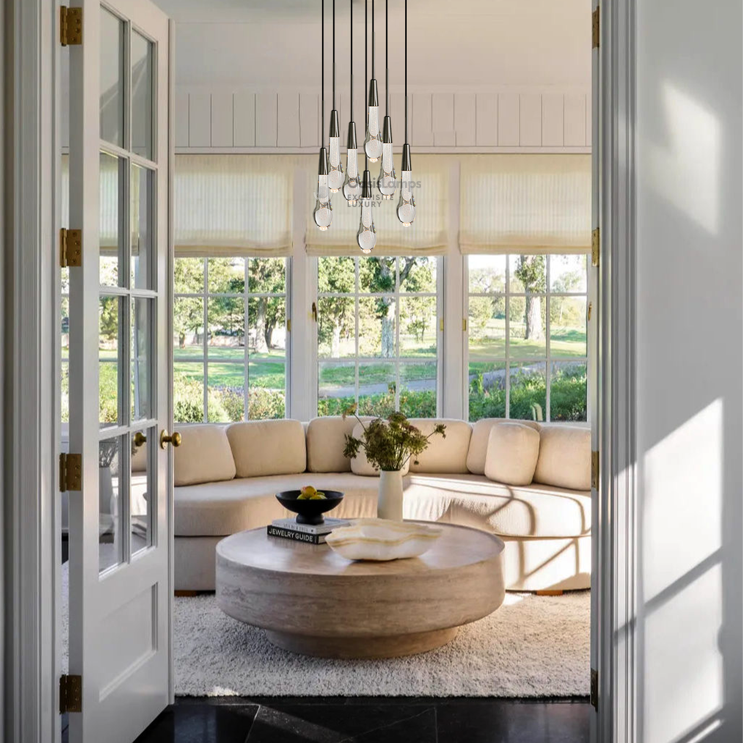 Elara Solitaires Round Crystal Pendant-3 lights 5 lights 7 lights#color_bronze,size_7 lights