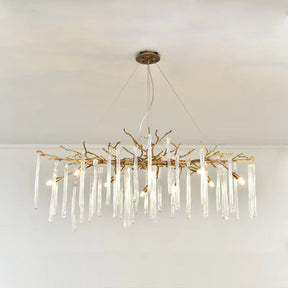 Clea Round Gold Clear Crystal Tube Branch Chandelier For Living Room