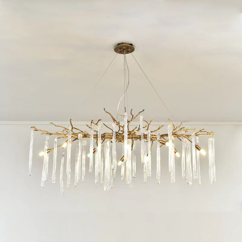 Clea Round Gold Clear Crystal Tube Branch Chandelier For Living Room