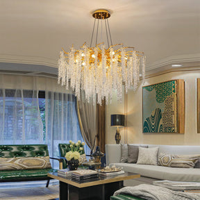 Gold Coin Crystal Oval Branch Chandelier For Living Room