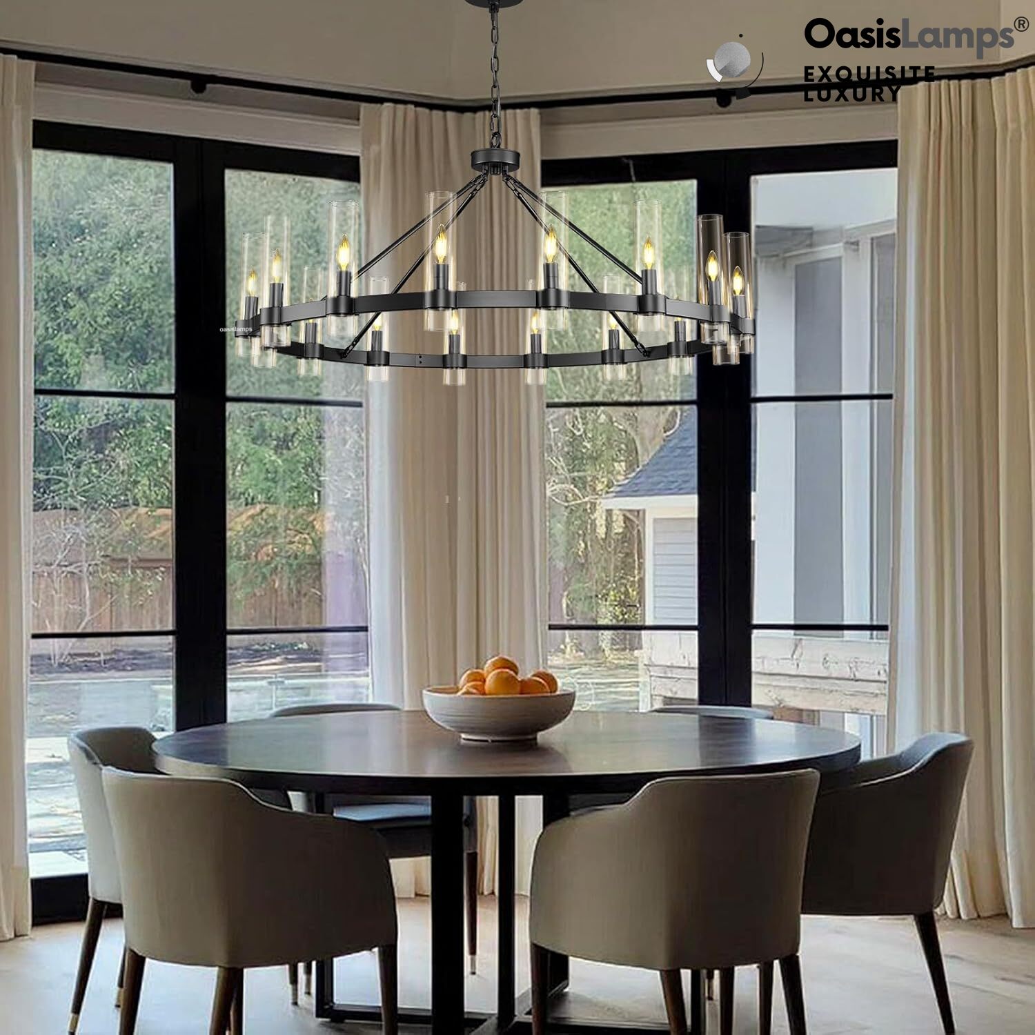 Cylora Glass Tube Round Chain Chandelier 48" 60" 70"D#Color_Black,Size_48"