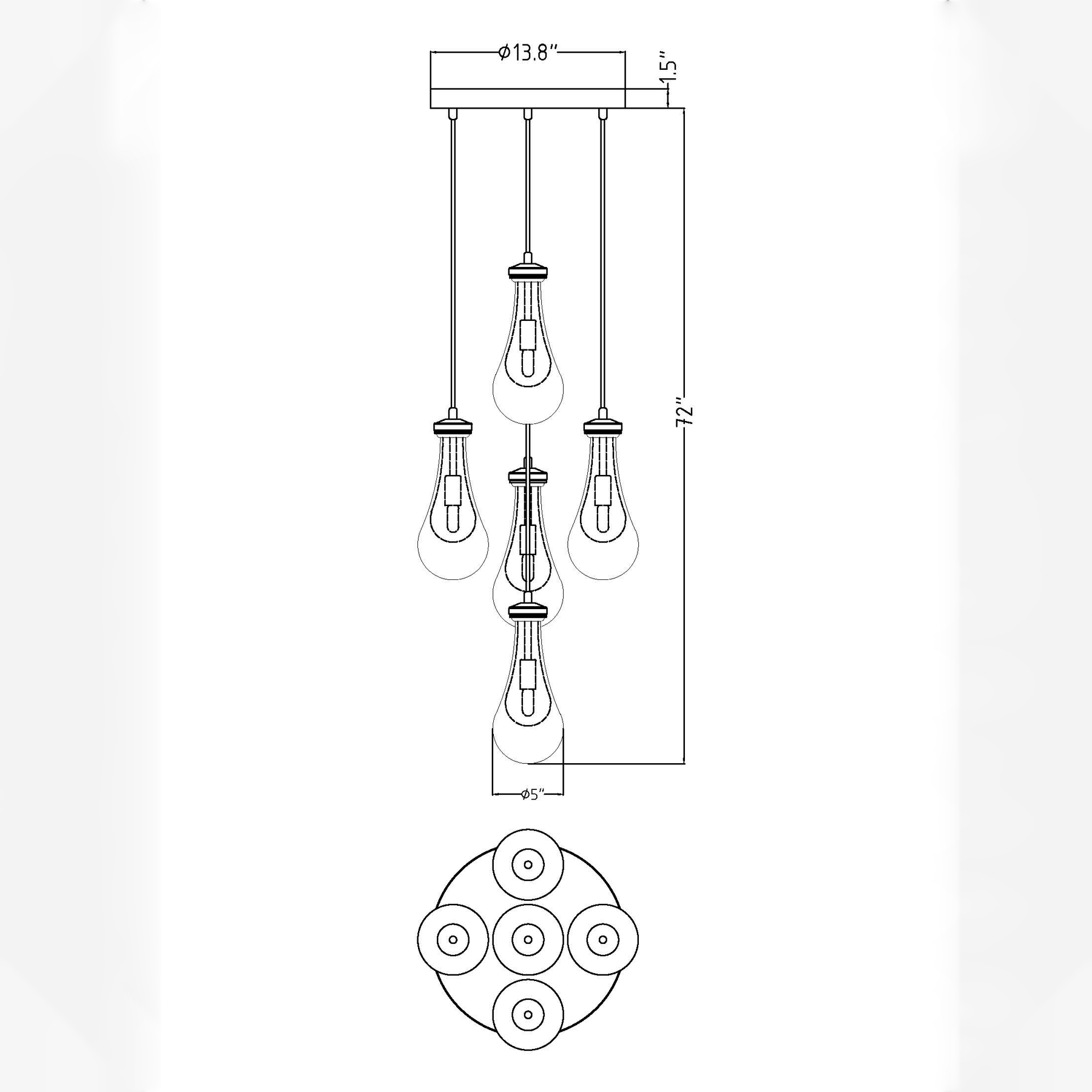 Raindrop Round Chandelier 5 LIGHTS D 14"