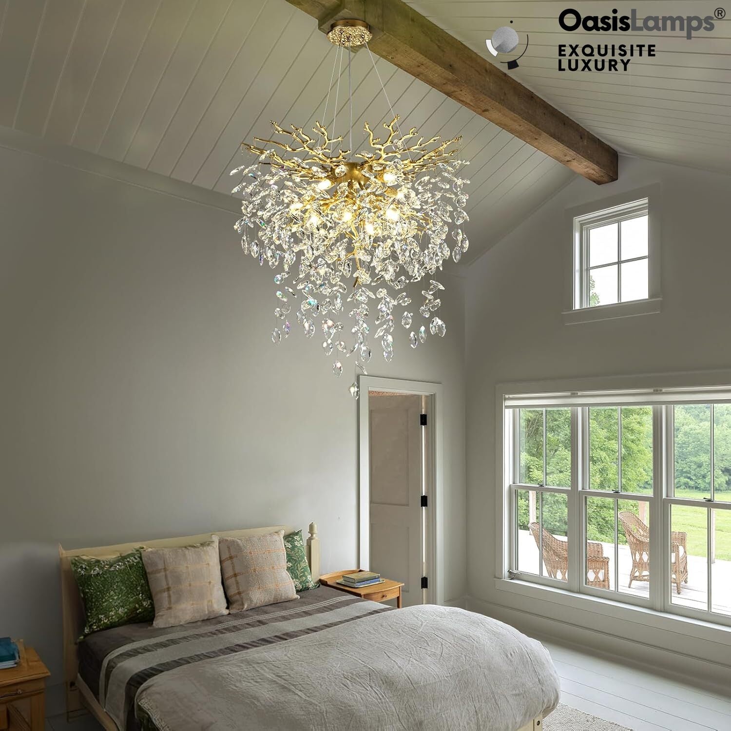 Frostleaf Grand Cascade Branches Chandelier 21'' 24" 32" 40"D#finish_brass,size_32"