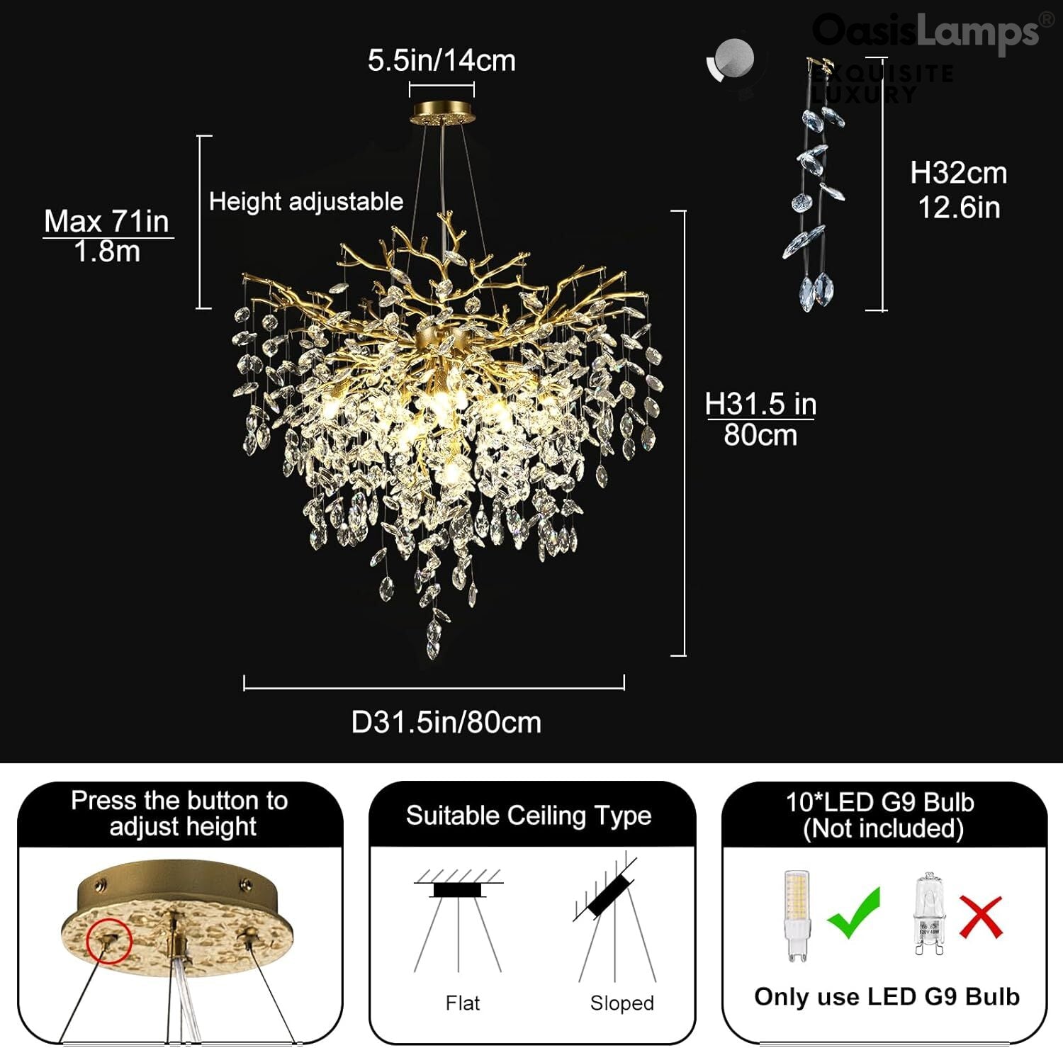 Frostleaf Grand Cascade Branches Chandelier 21'' 24" 32" 40"D#finish_brass,size_32"