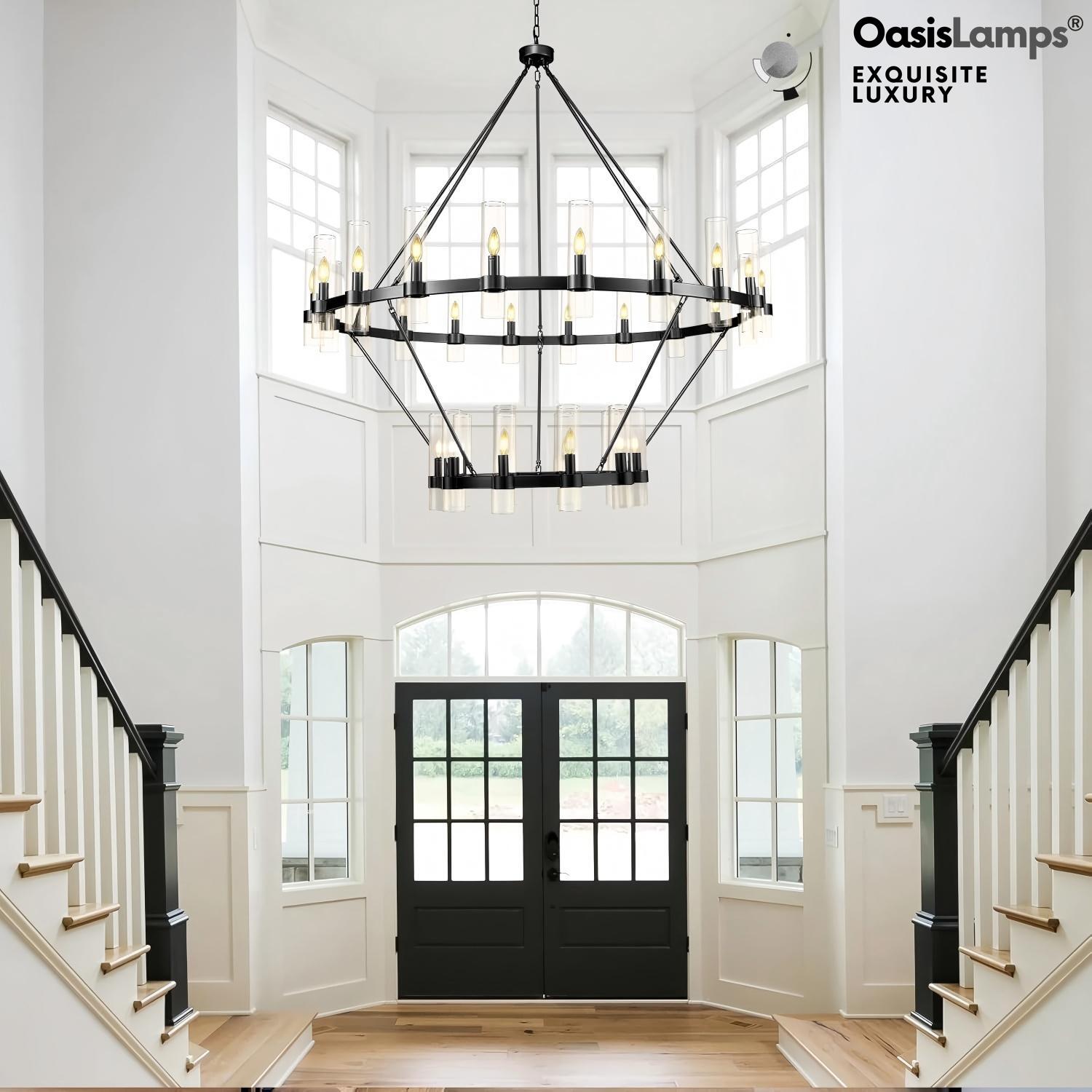 Cylora 2-Tier Glass Tube Round Chandelier 48" 60"D#finish_black,size_60"