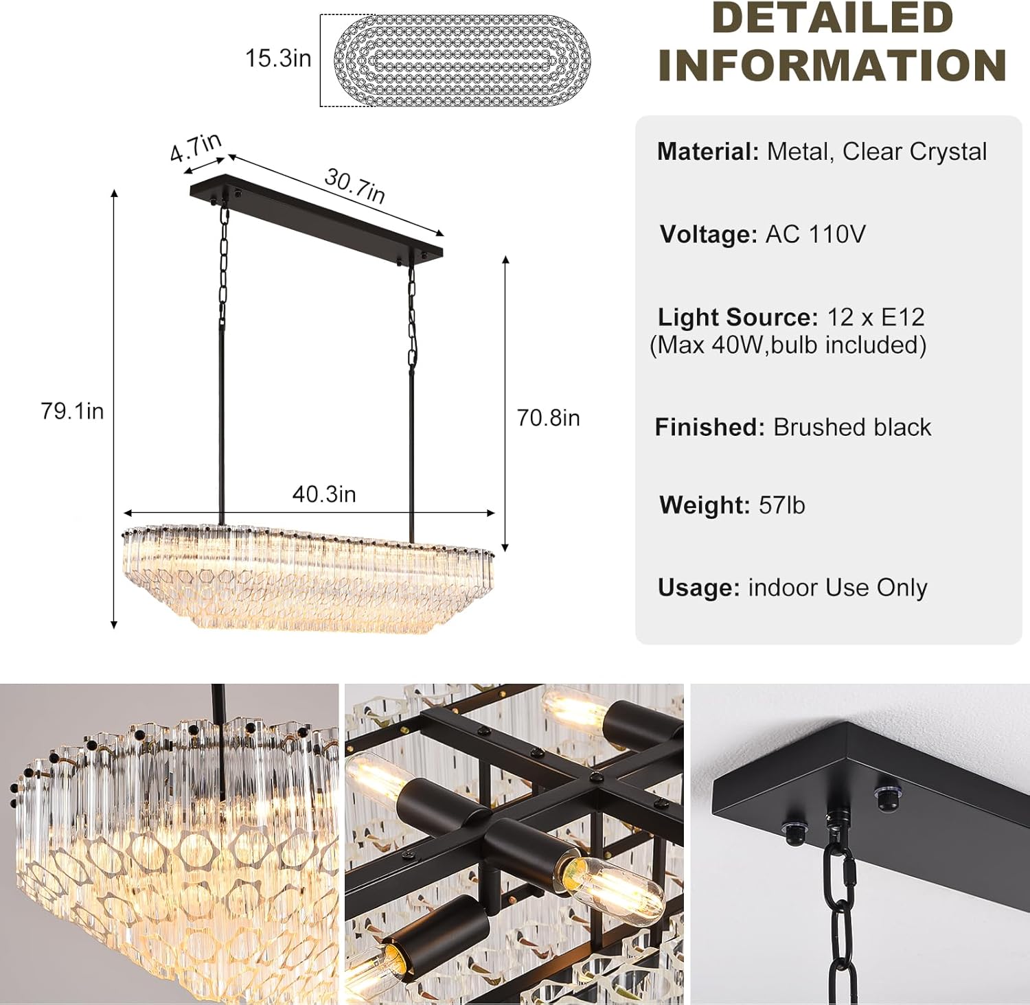 Ethereal Radiance Clear/Amber Rectangular Crystal Chandelier 43"L#glass color_clear,size_43in