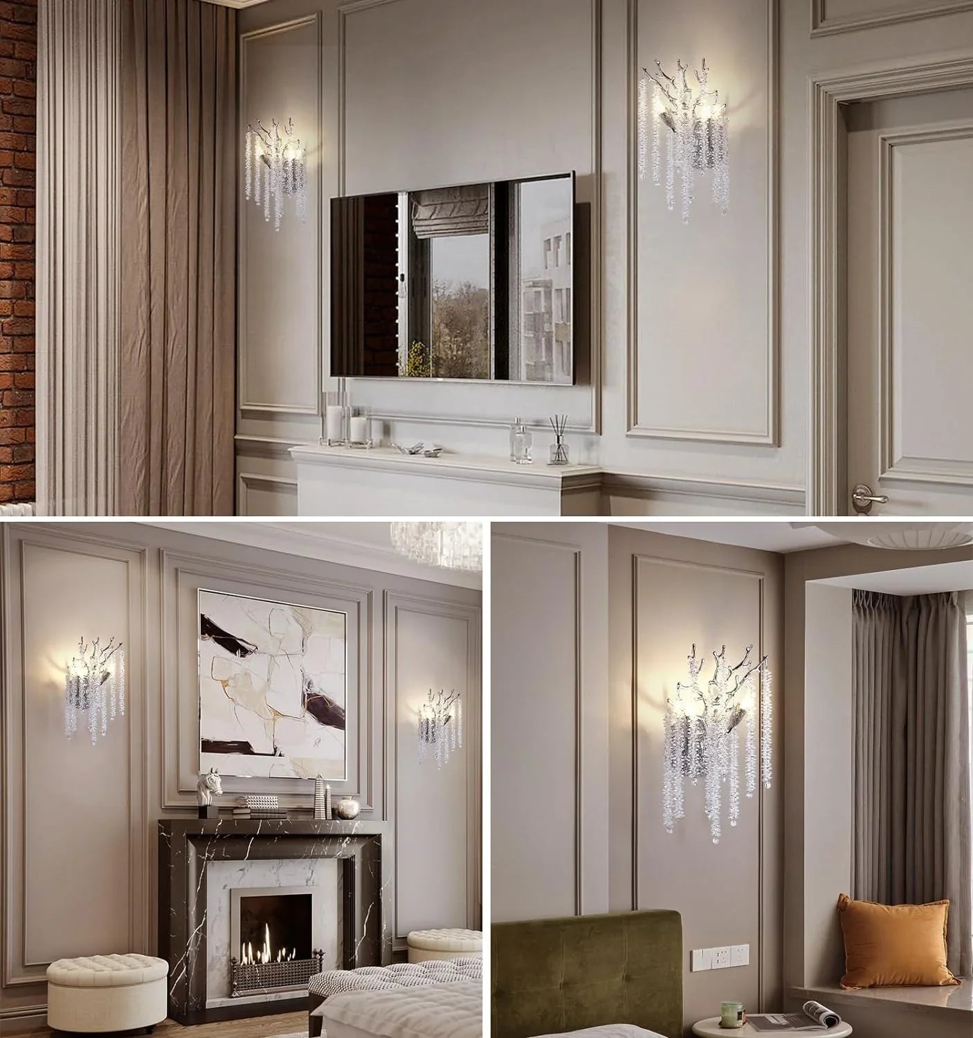 Snow Tree Branch Crystal Gold/Silver Wall Sconce 10"H