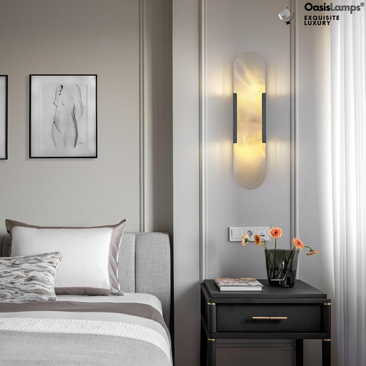 OpalEdge Oval Alabaster Wall Sconces 13.8" 19.7"H#Color_Bronze,size_19.7" H-1 Pack