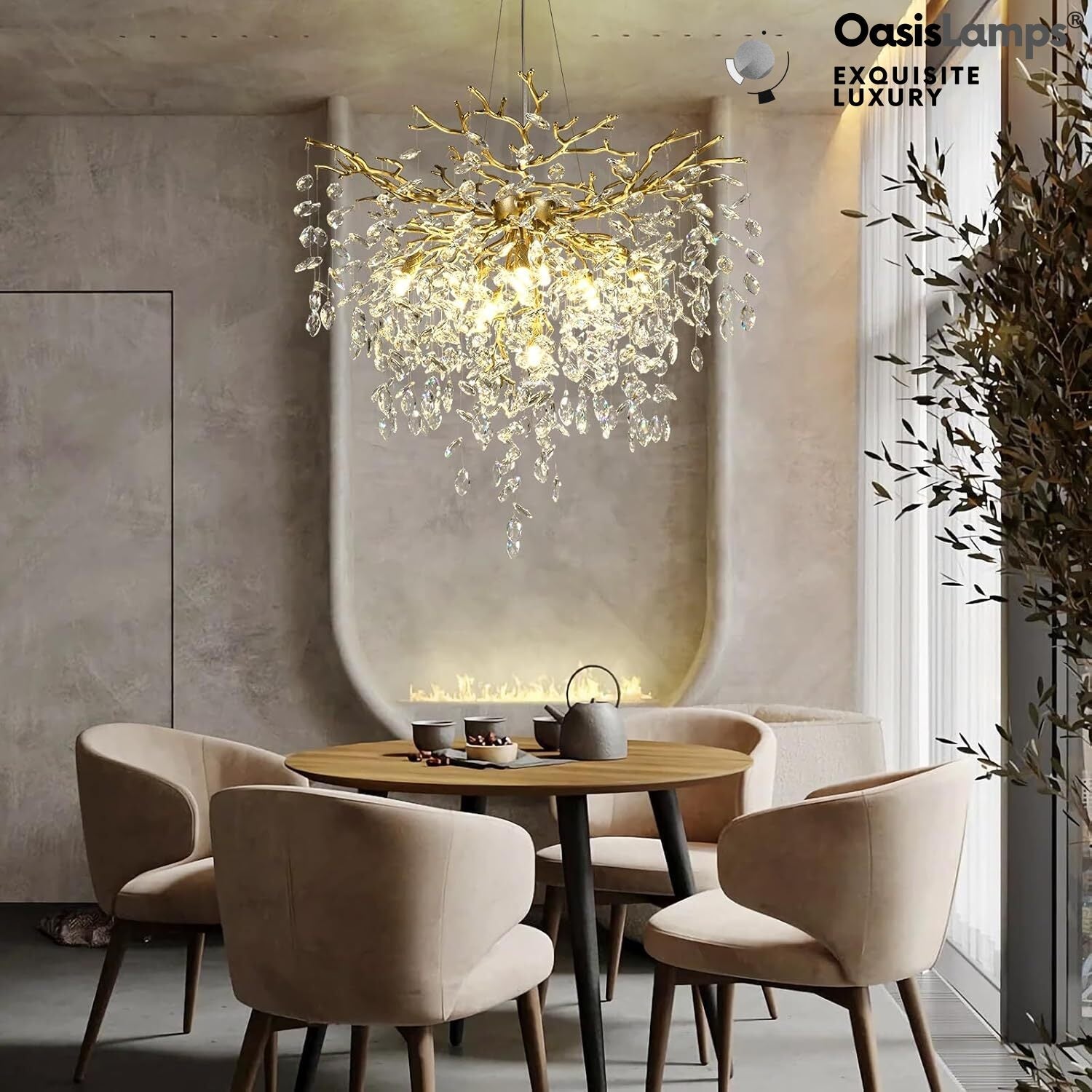 Frostleaf Grand Cascade Branches Chandelier 21'' 24" 32" 40"D#finish_brass,size_32"