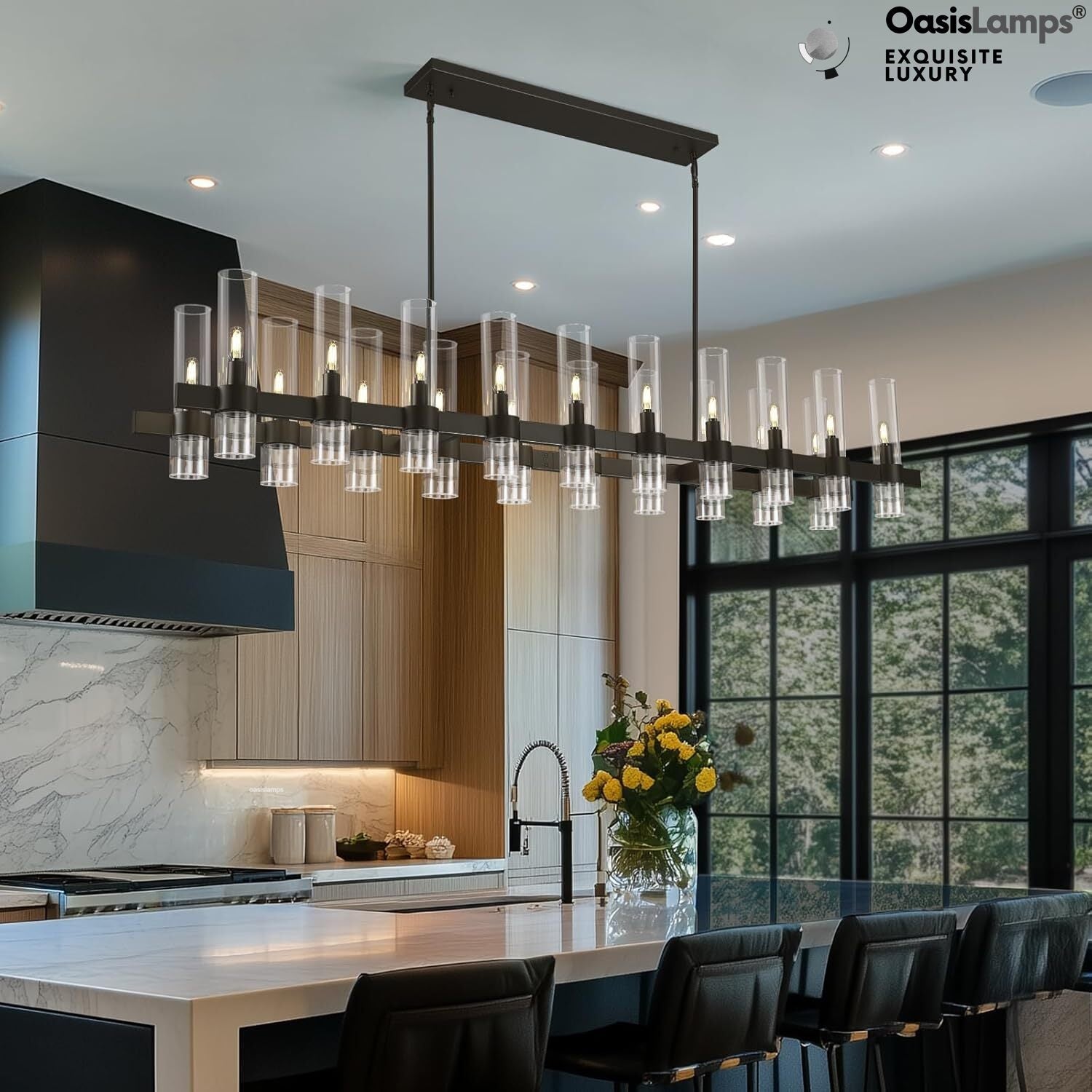 Cylora Glass Tube Rectangular Chandelier 54" 68"L#finish_black,size_68"