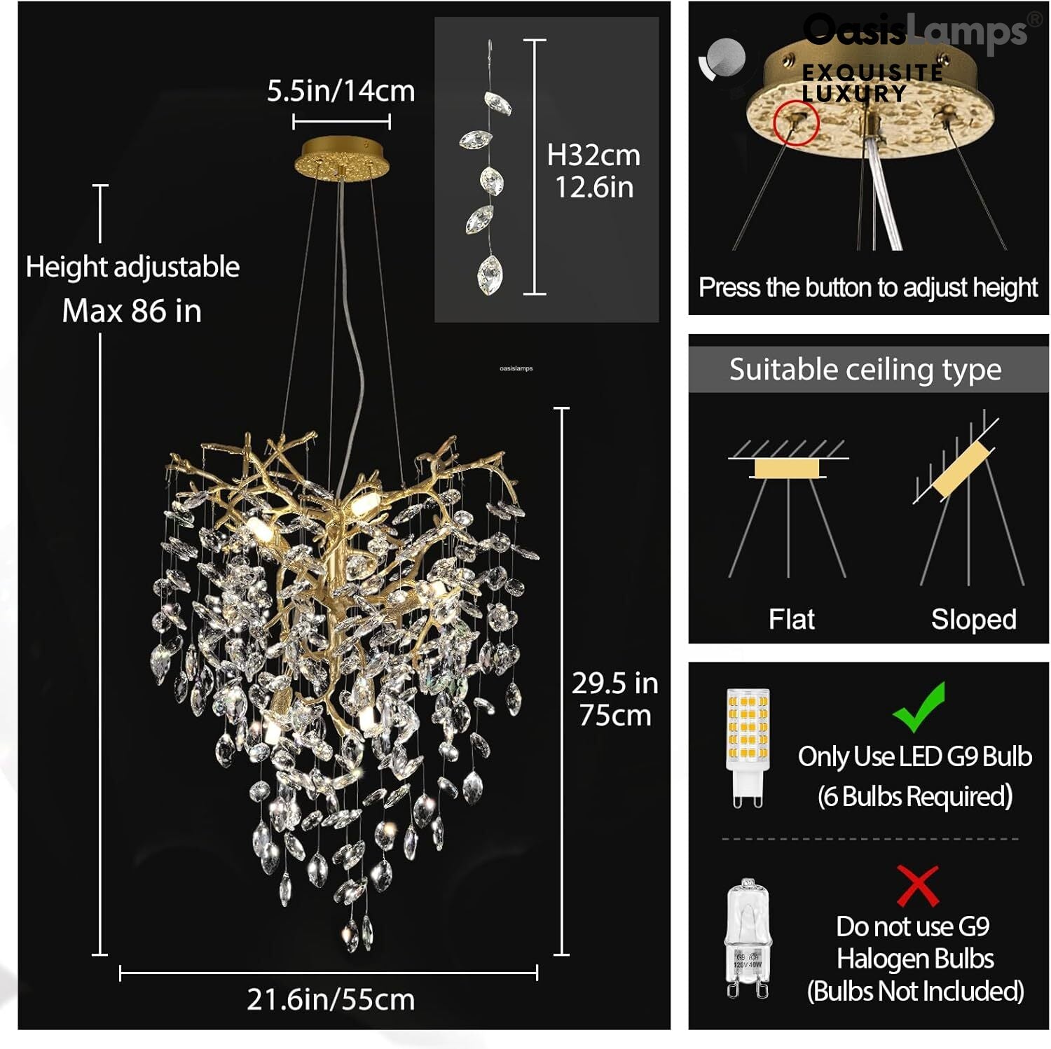 Frostleaf Grand Cascade Branches Chandelier 21'' 24" 32" 40"D#finish_brass,size_21"