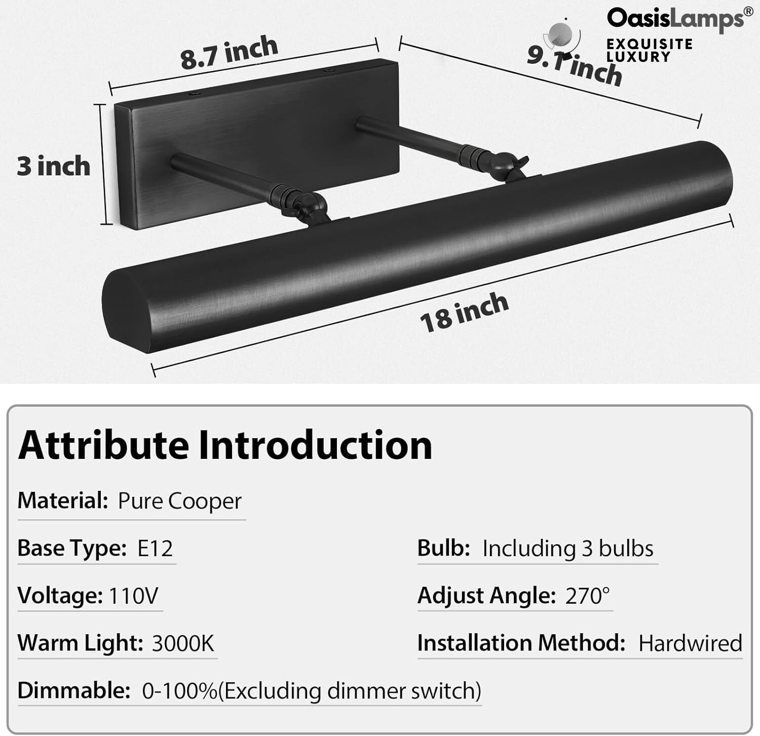 ArtGlow Picture Light Wall Sconce 18" 24" 30"W#Color_Black,size_18"