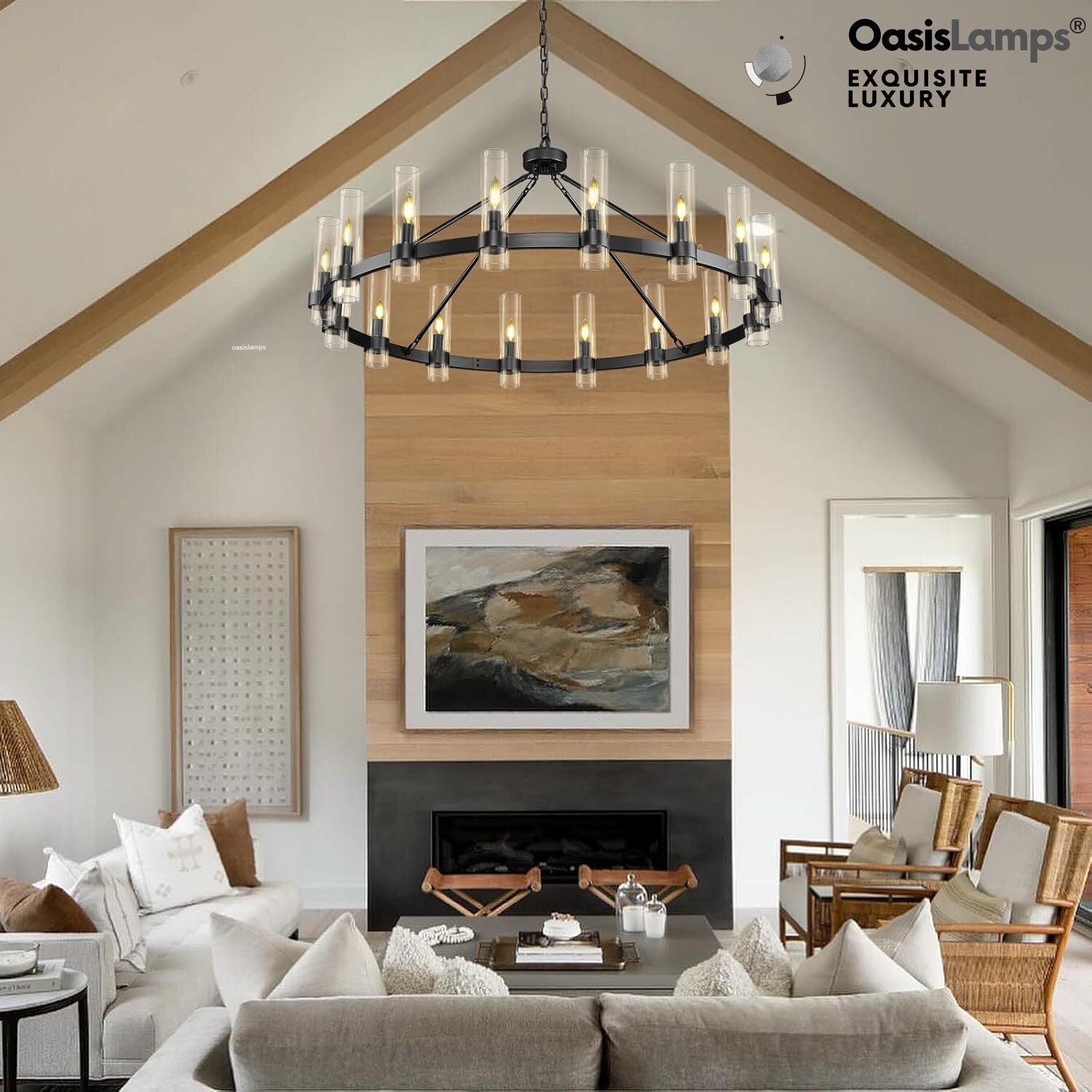 Cylora Glass Tube Round Chain Chandelier 48" 60" 70"D#Color_Black,Size_48"