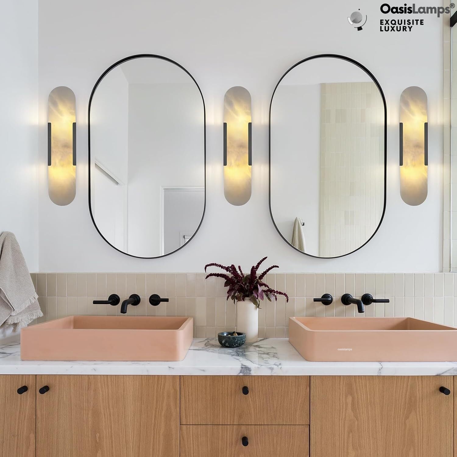 OpalEdge Oval Alabaster Wall Sconces 13.8" 19.7"H#Color_Bronze,size_19.7" H-1 Pack