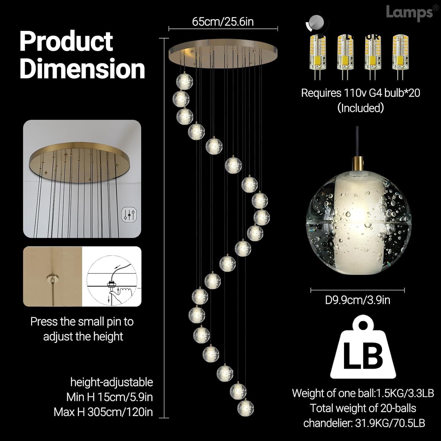 Pearl Ball Ceiling Chandelier 14 20 Light#Color_Brass,size_20-light