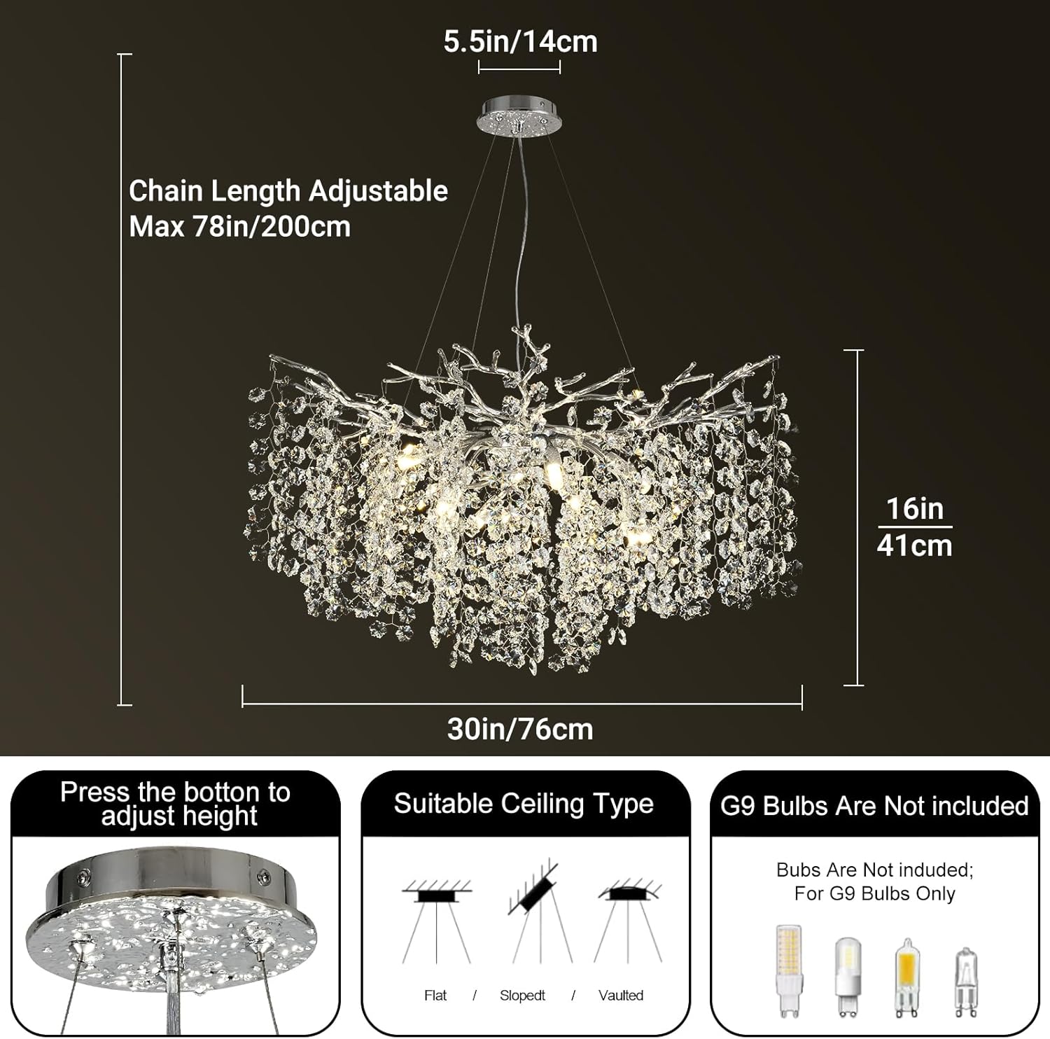 Snowflake Tree Branch Chandelier for All Rooms L30" 40" 55"